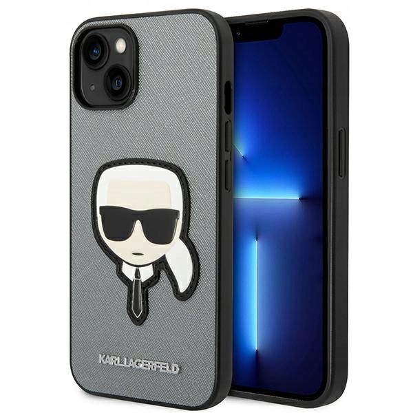 Karl Lagerfeld Saffiano Karl Head Patch Case Pouzdro pro iPhone 14 Plus (stříbrné)