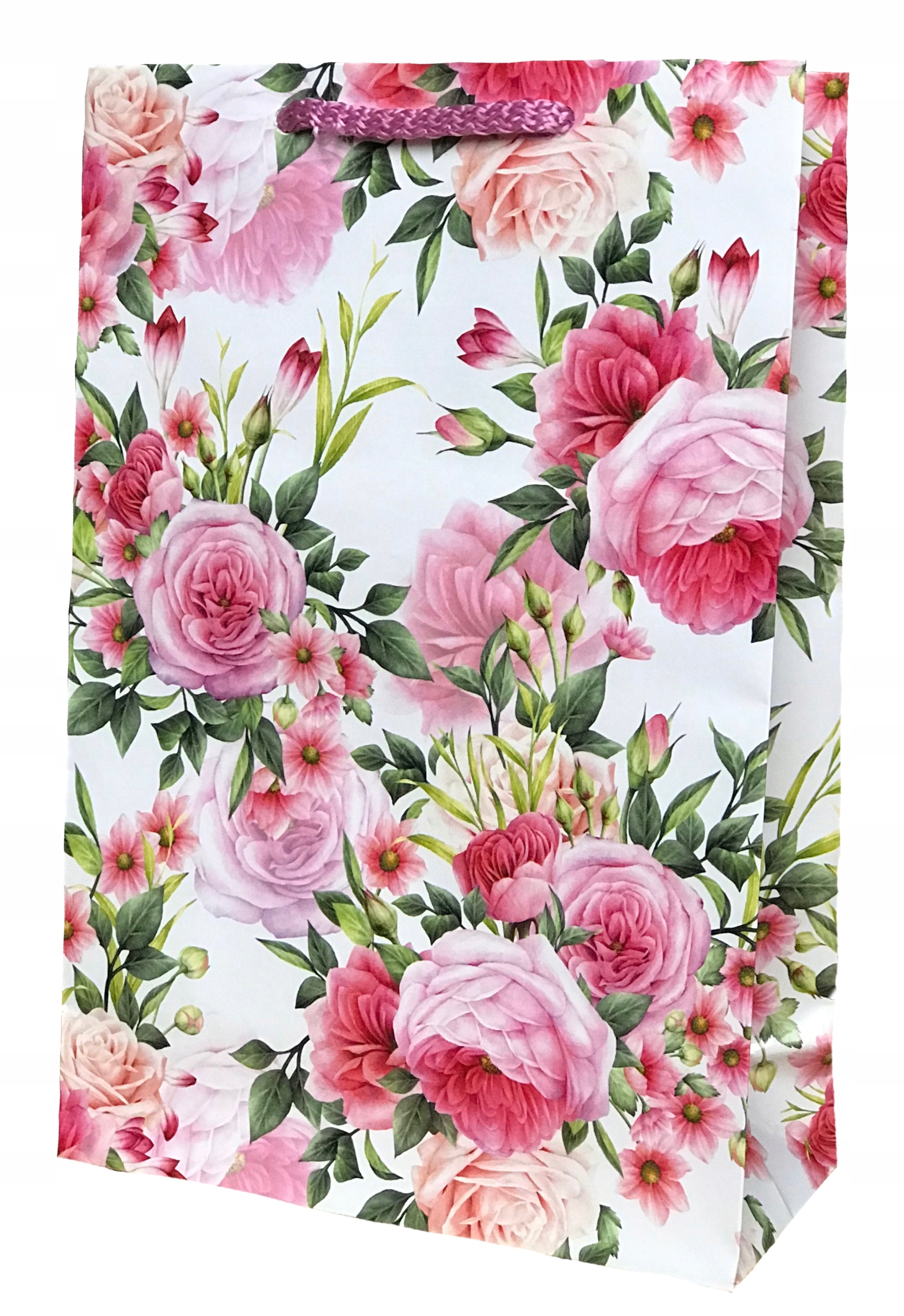 TORBA PREZENTOWA OZDOBNA BIAŁA KWIATY 16x24x7