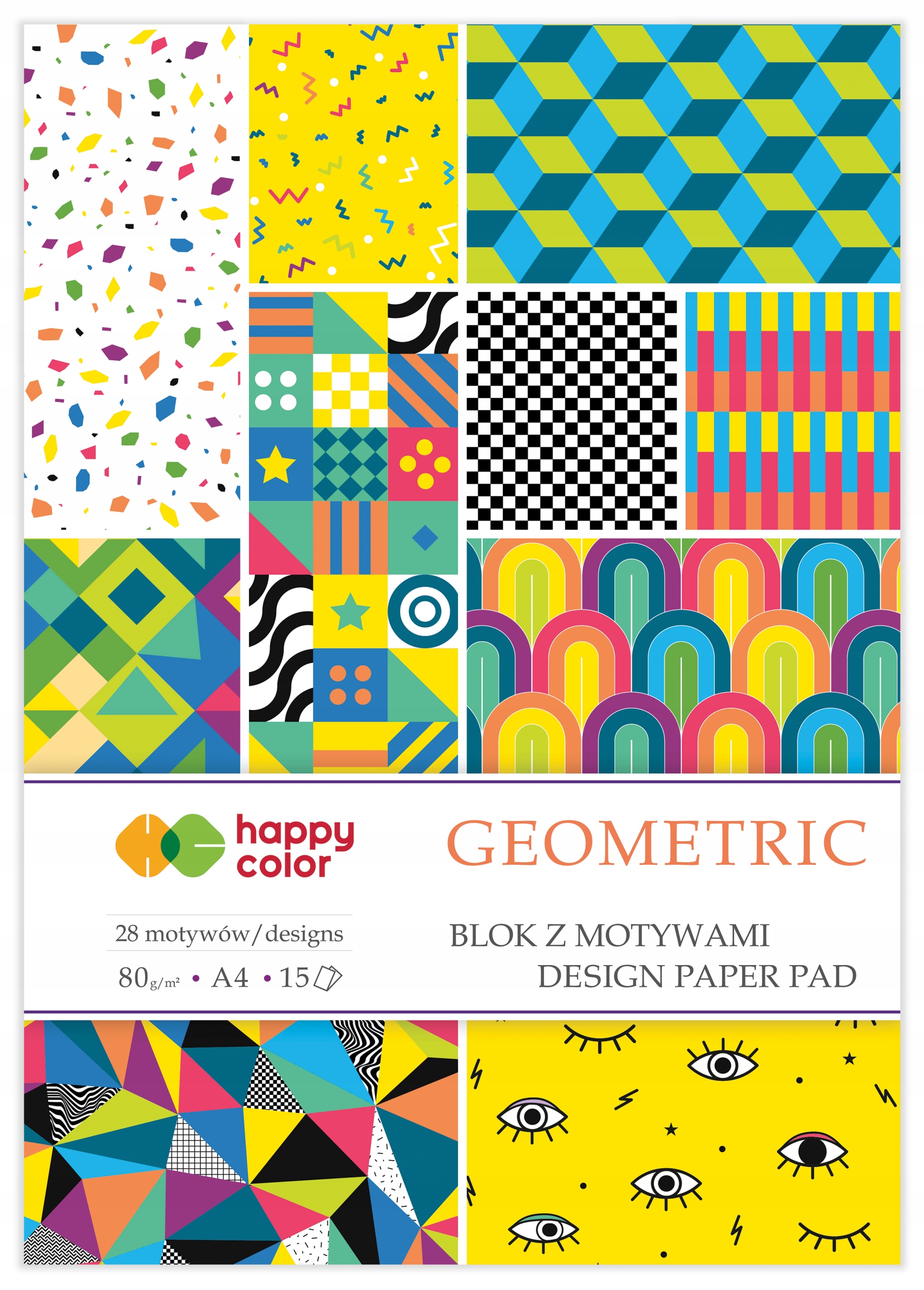Blok z motywami Happy Color Geometric A4 28 wzorów