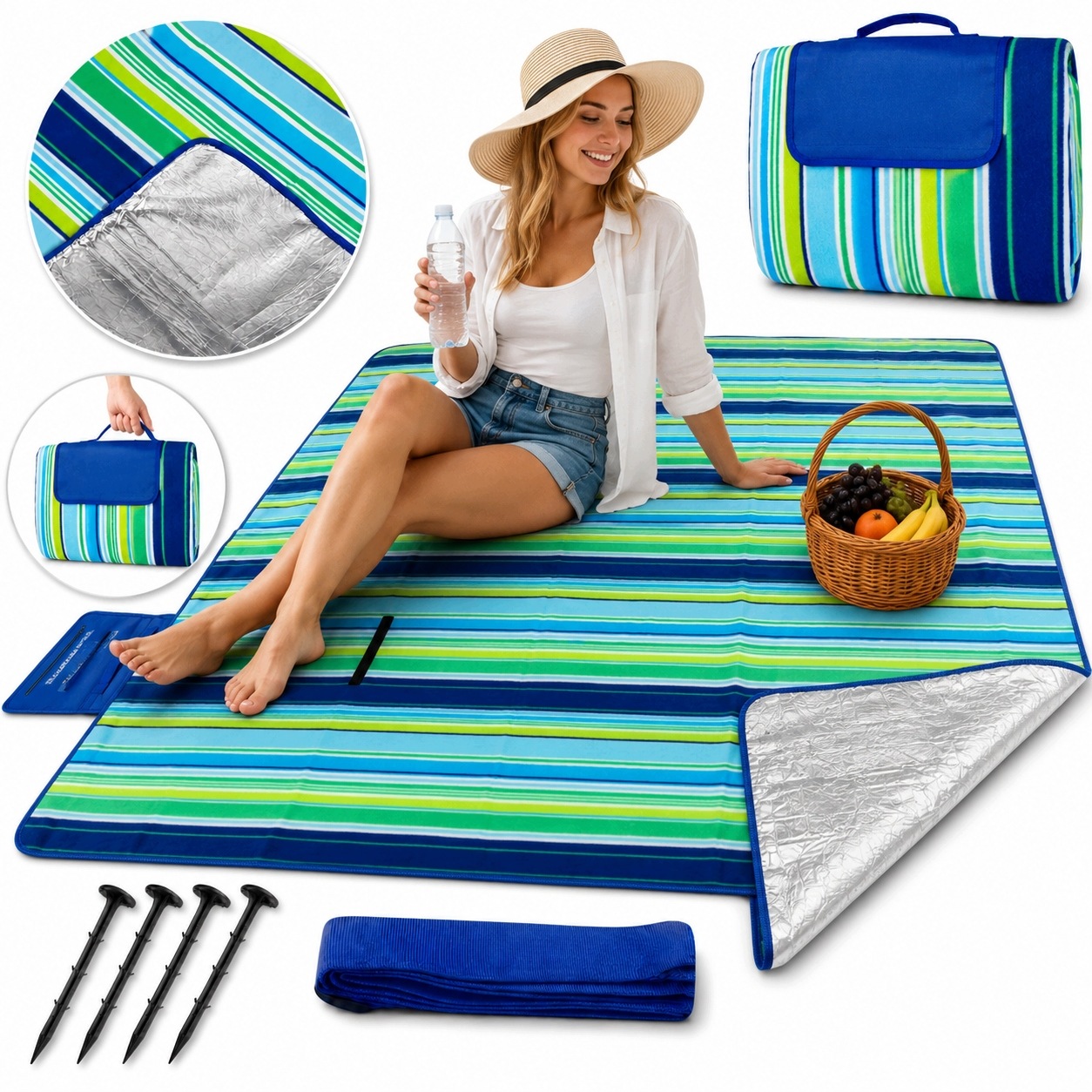 Koc Piknikowy Mata Na Plaże 200x200cm Sun Pro Izolacja Wodoodporny Sledzie
