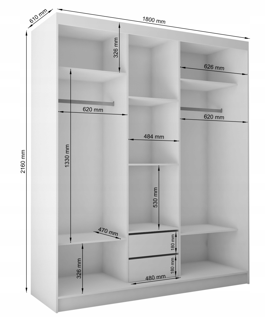 Szafa przesuwna V szer.180 cm Biała połysk Kolor frontów biały