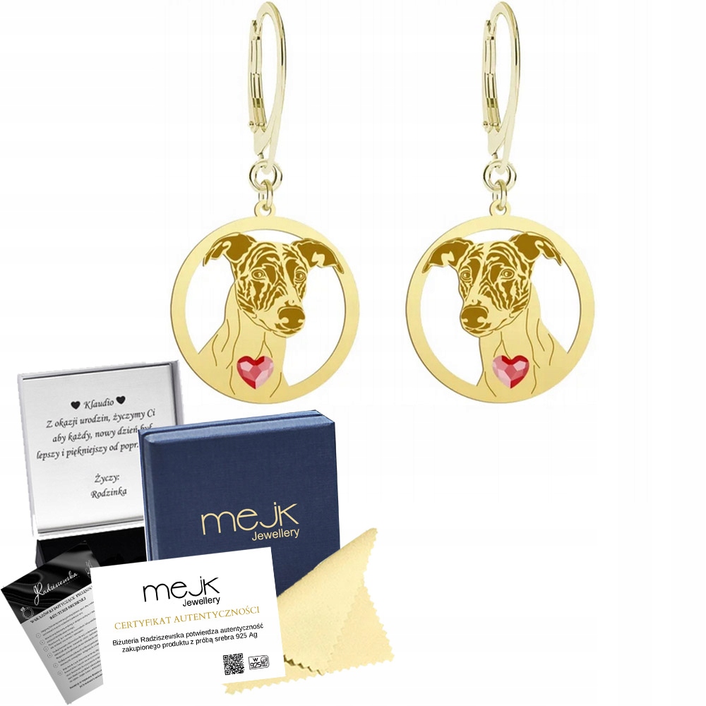 Náušnice Zlaté se psem Uherský chrt 925 Šperky Dárek Gravírování Bonus