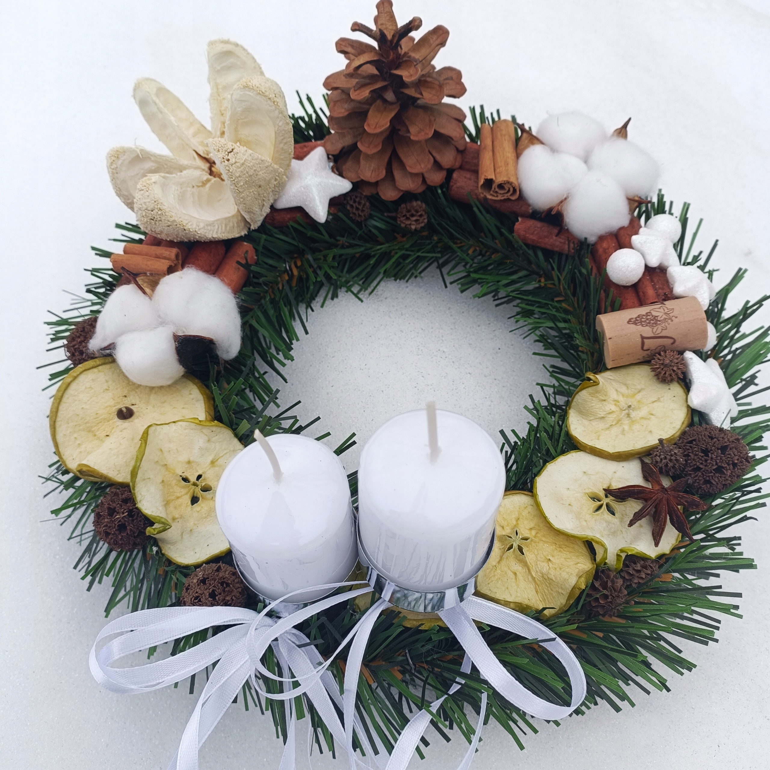 ZIMOWY STROIK WIANEK DWIE ŚWIECE BIAŁY KREM ŚWIECZNIK SUSZ Kod producenta STROIK/BN/WIANEK/ADWENT