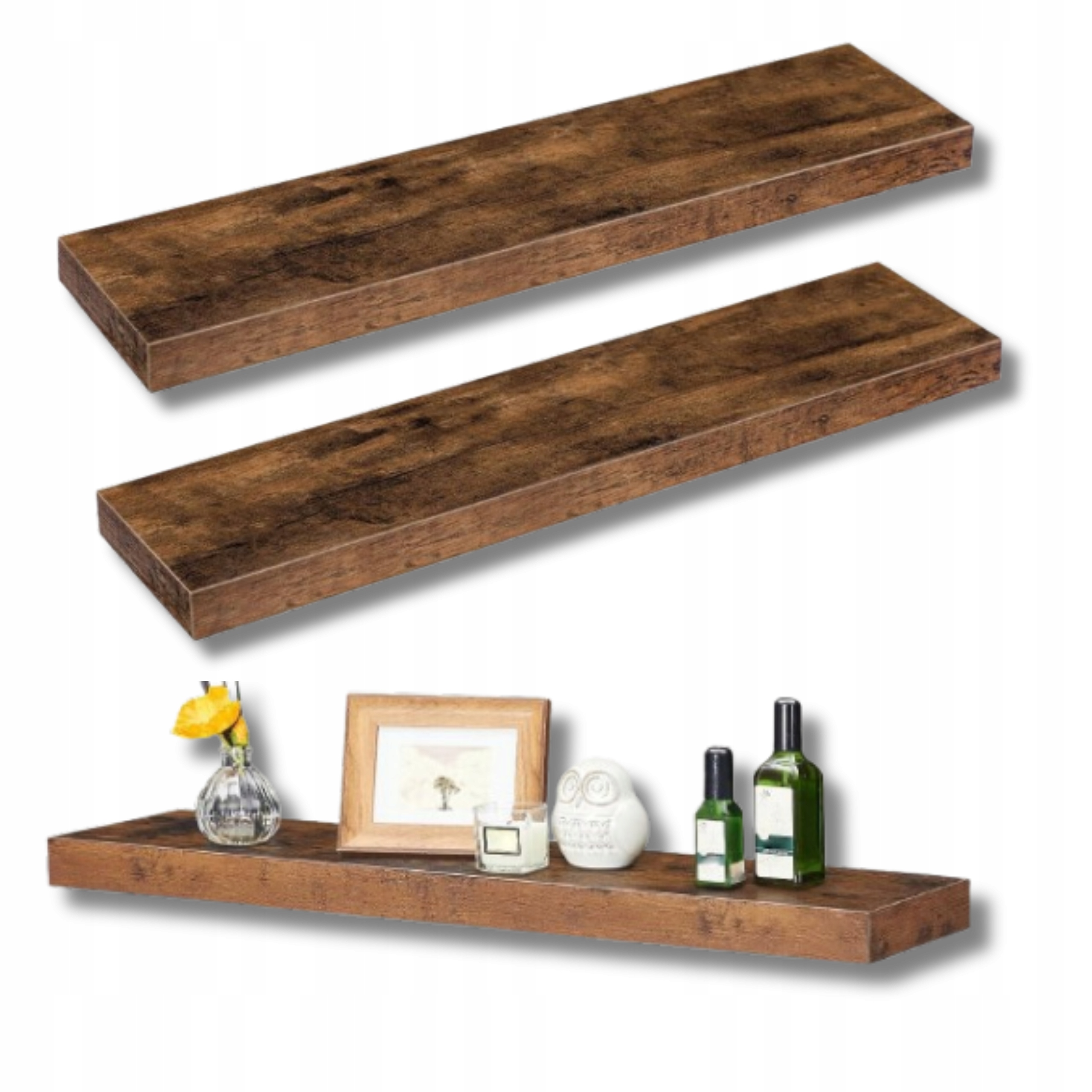 2x Polky 80 cm Rustikálny Braz Scienne Visiace na knihy 3,8 cm Hrubosť