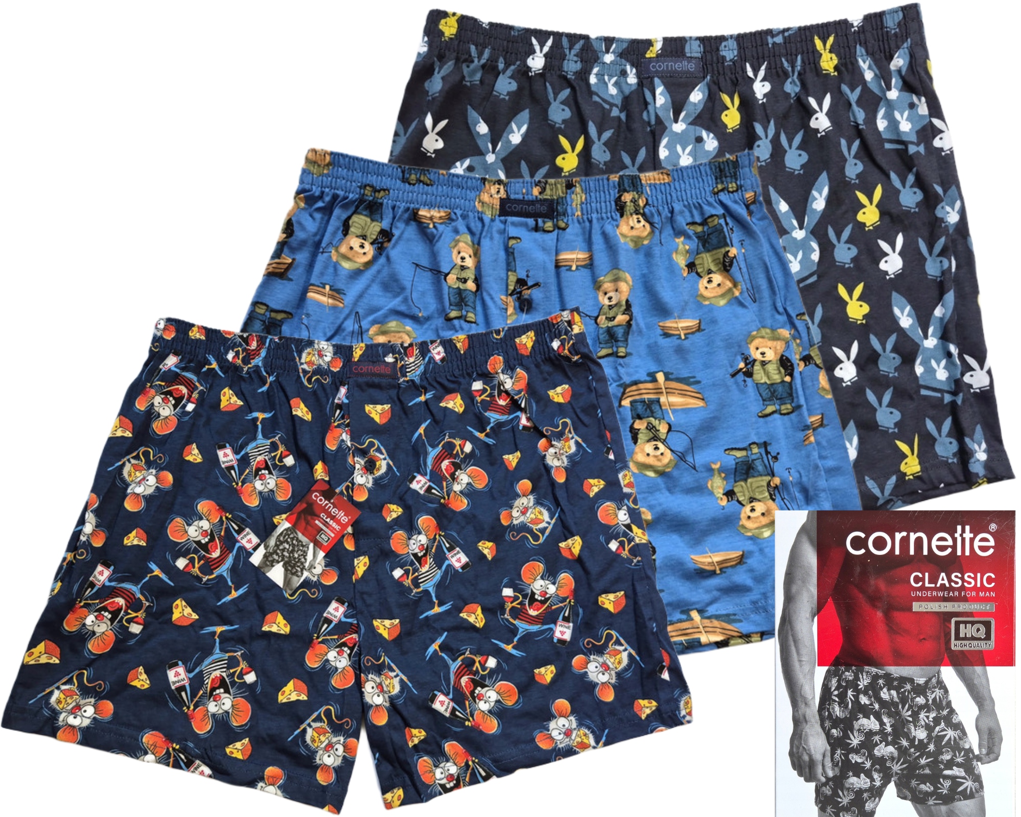 Boxerky Slipy Volné Bavlněné Cornette Classic vel L 3-balení.