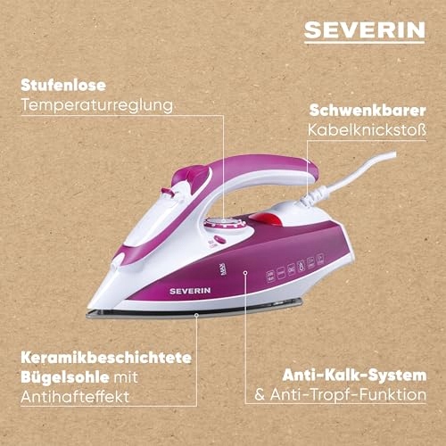 SEVERIN Żelazko Parowe 2400W Ceramiczna Powłoka Antyprzywierająca — miniatura 4