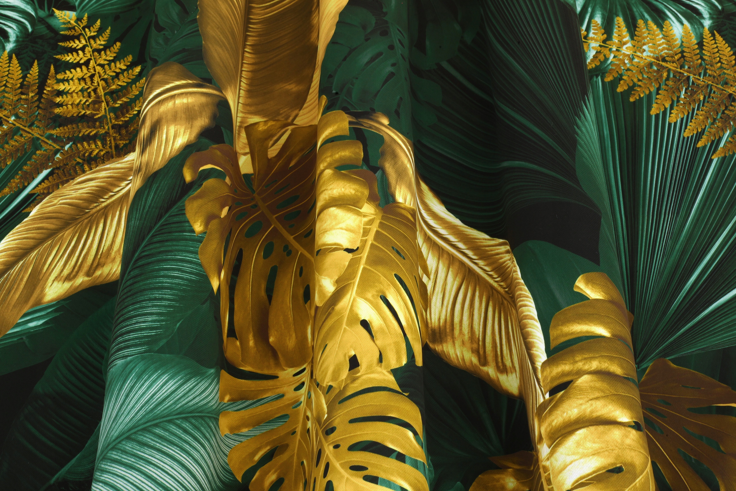 

Materiał Na Zasłony DX 72 Paproć Monstera Złote