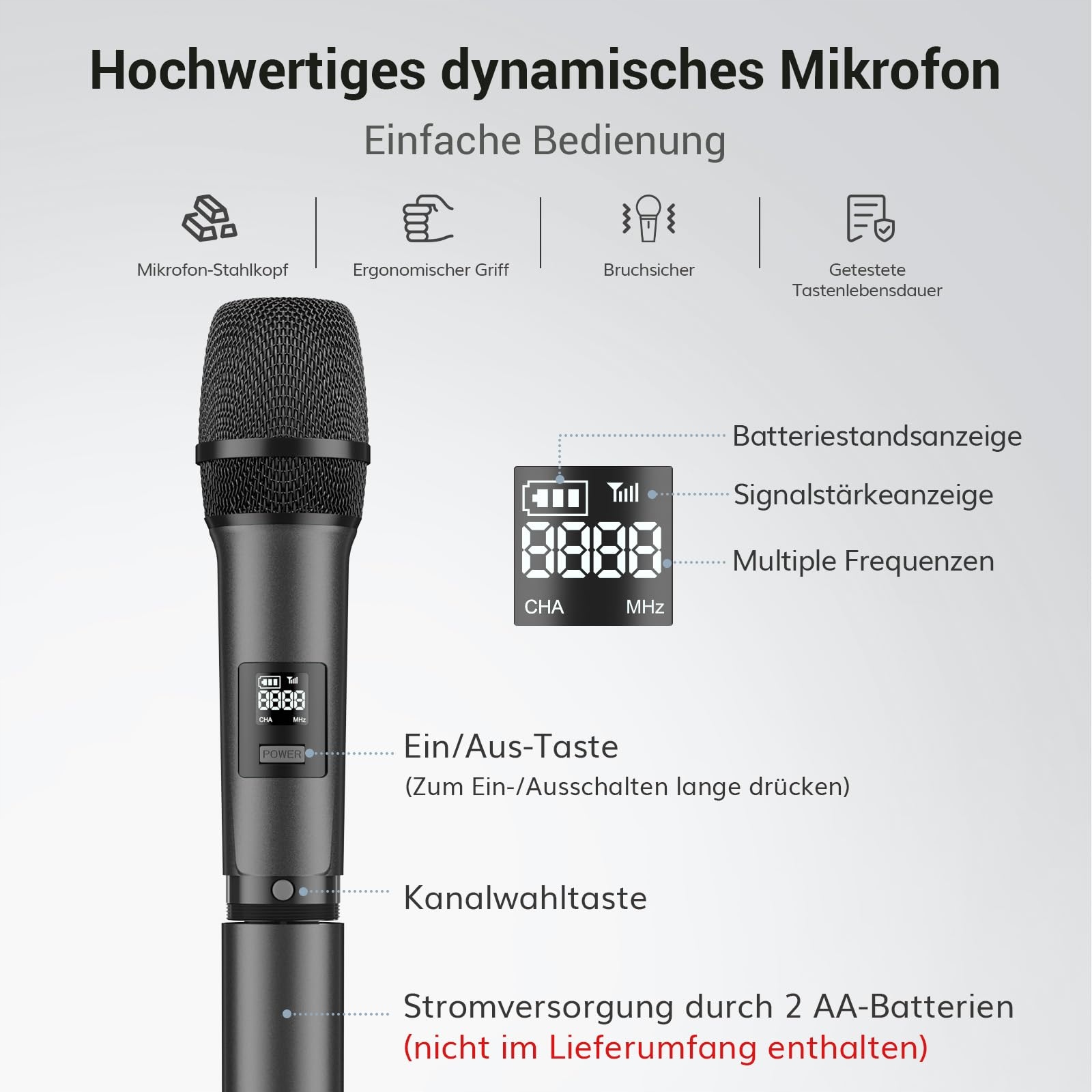 TONOR Bezprzewodowy System Mikrofonów Karaoke 60m Zasięg Szary TW450 — miniatura 4