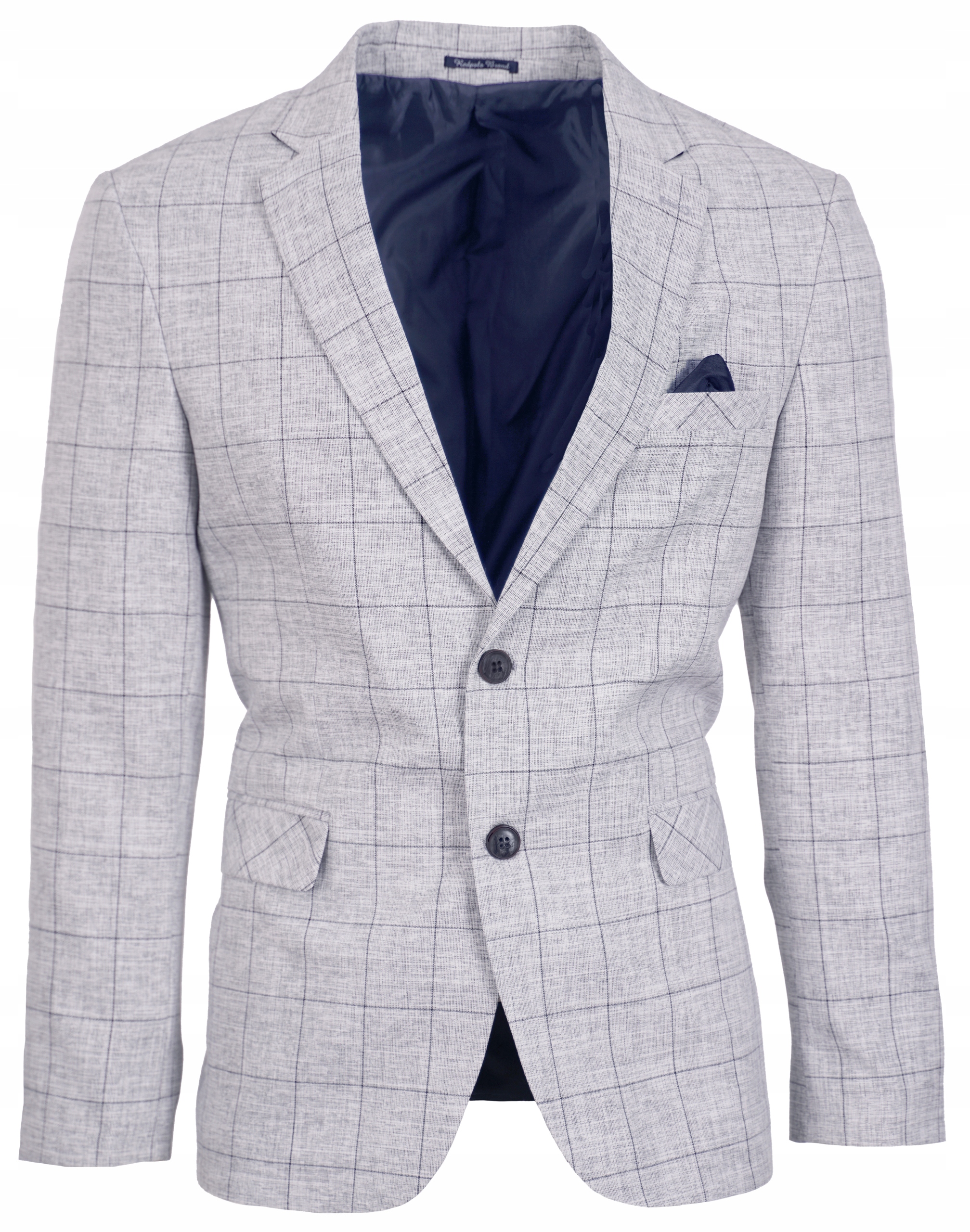 MARYNARKA MĘSKA ELEGANCKA WIZYTOWA GRANATOWY MELANŻ W KRATĘ BAWEŁNA 48 Marka inna