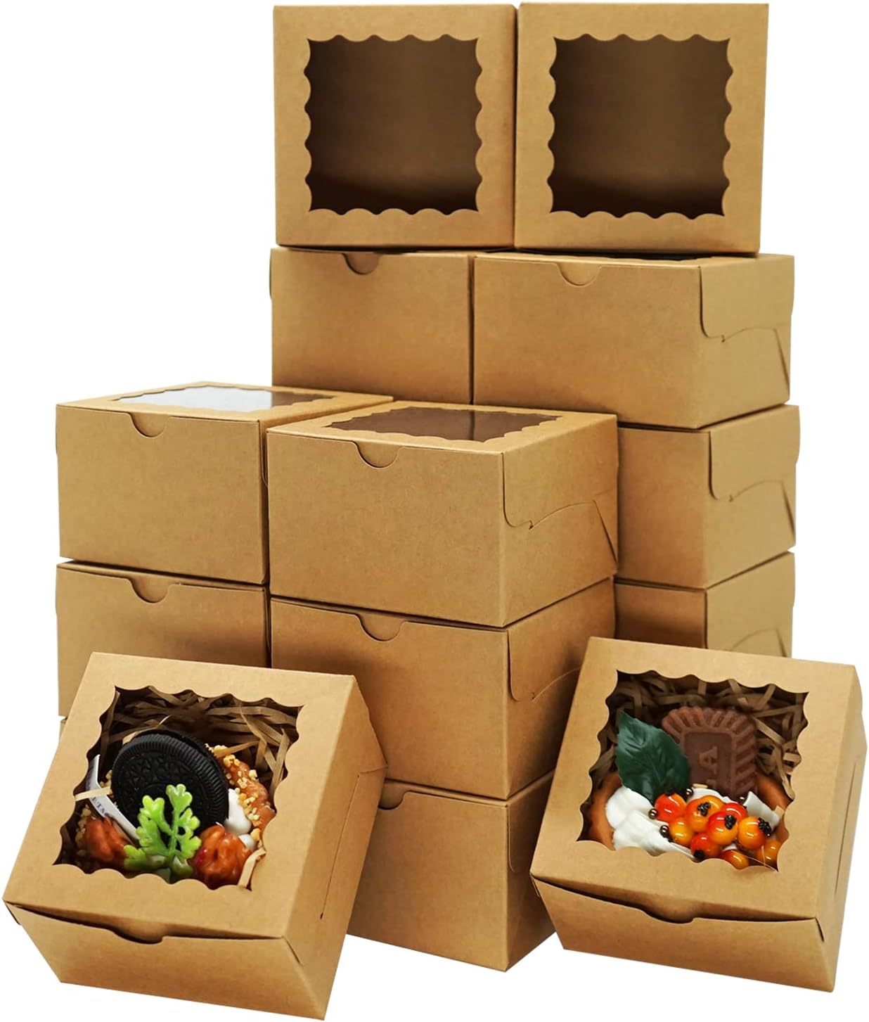 Levně 60 ks hnědých krabiček na pečivo s okénkem 10x10x6,7 cm mini krabičky na pamlsky
