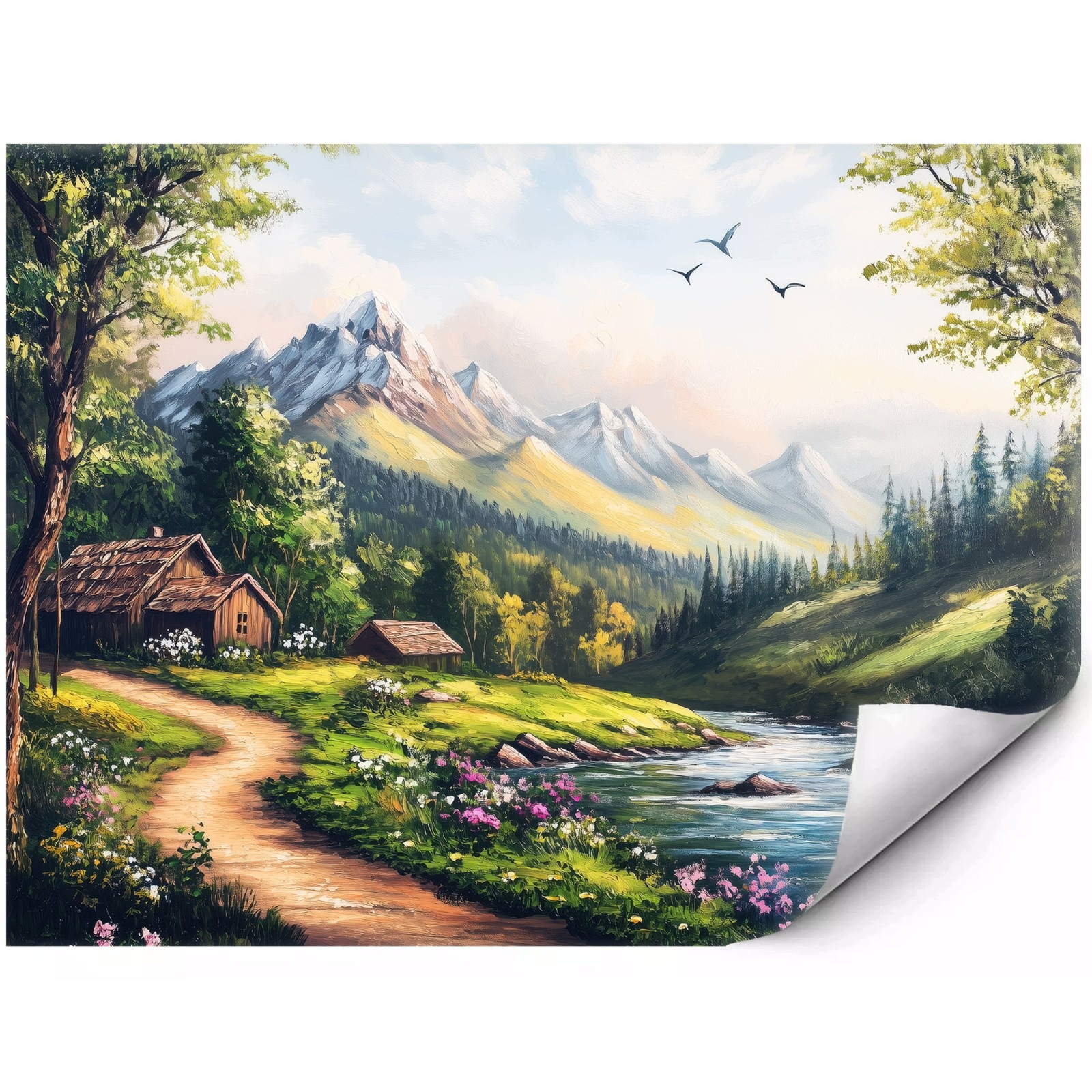 Samoprzylepna Fototapeta Dolina z chatą nad spokojną rzeką 300x210 cm