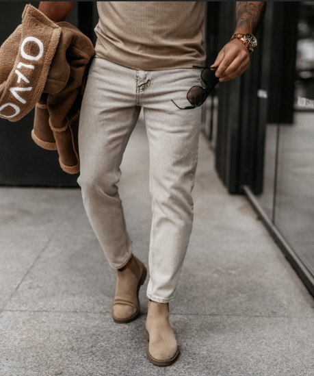 Pánské Džínové Kalhoty Deman O La Voga, Béžová Barva