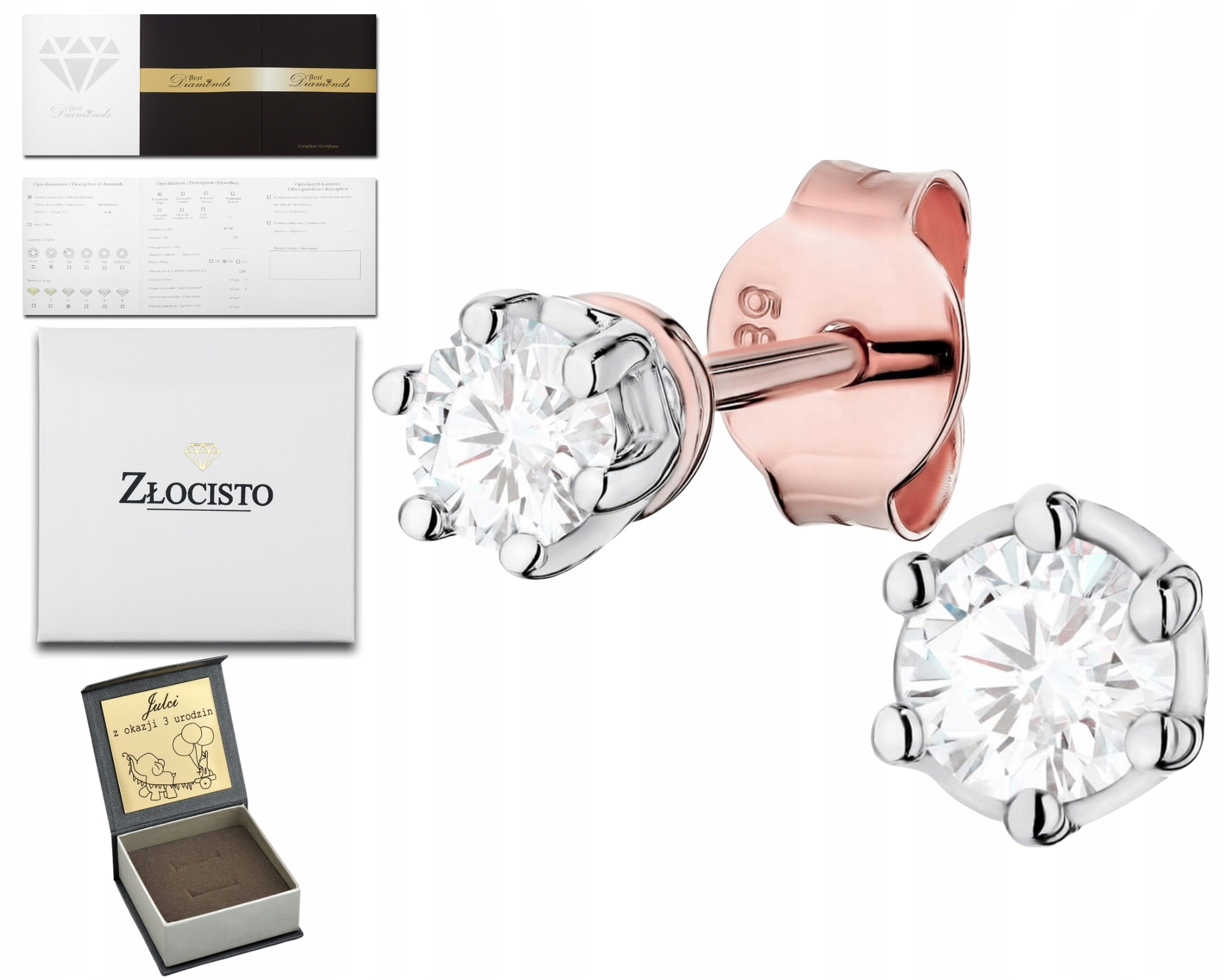 Růžové Náušnice S Diamanty Gravírování Dárek 585