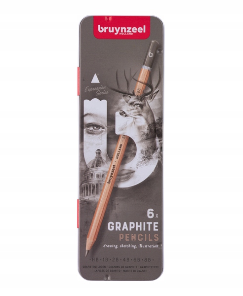 BRUYNZEEL GRAPHITE PENCILS ZESTAW 6 OŁÓWKÓW HB-8B