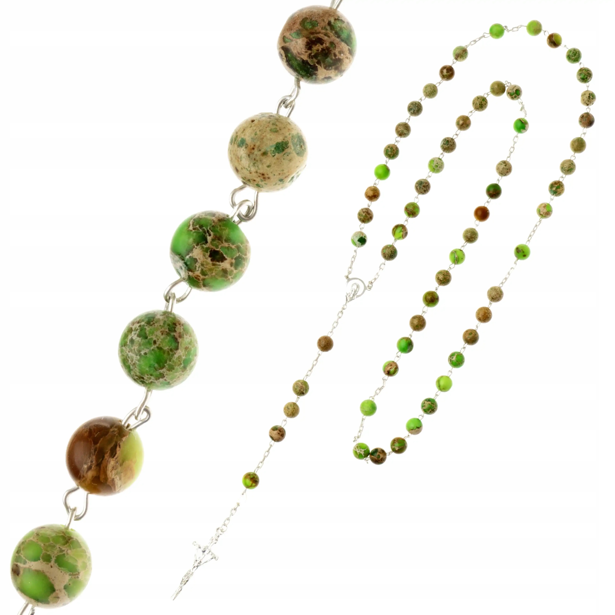 Stříbrný růženec z Císařských kamenů Světle zelený dárek na biřmování