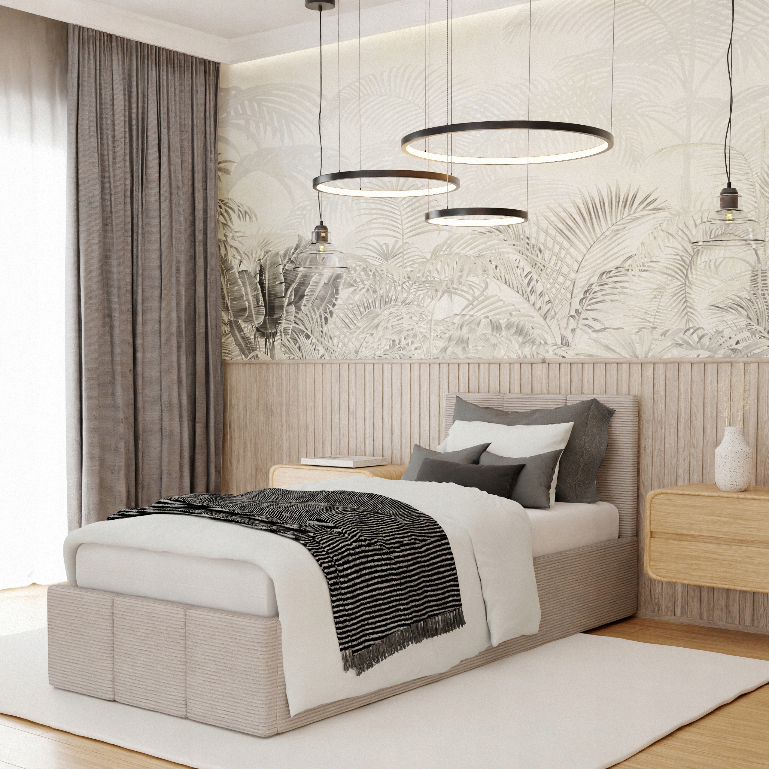 Jednolůžko 90x200 cm Čalouněné Lůžko S Úložným Prostorem, Béžové, Manšestrové