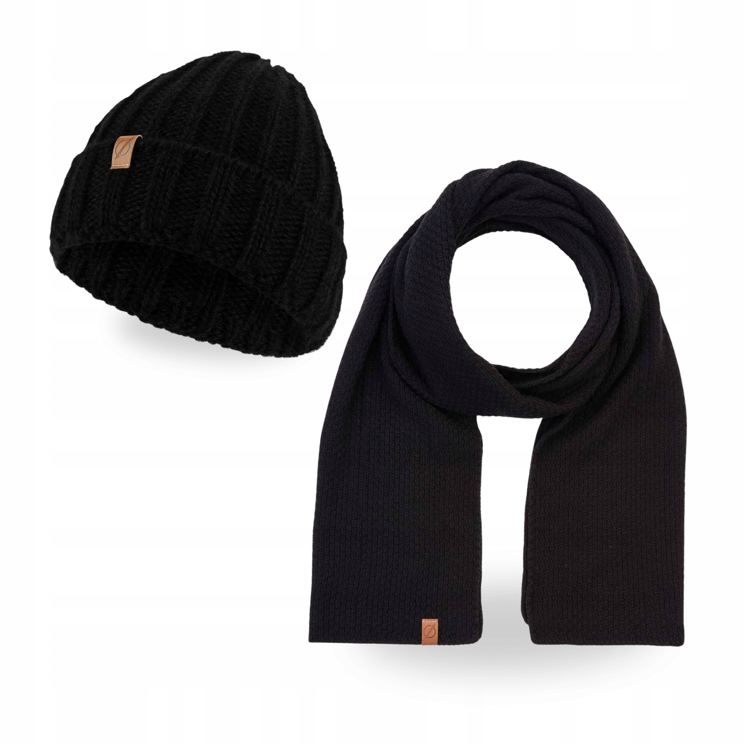 Pánský zimní set 2v1 Čepice s rolováním Dlouhý šátek Akryl Brodrene Černá