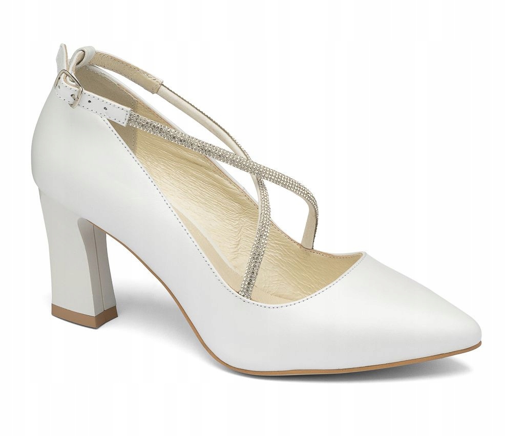 Bílé Perlové Lodičky Se Špicí, Svatební Pásky Do Kříže Butdam 41