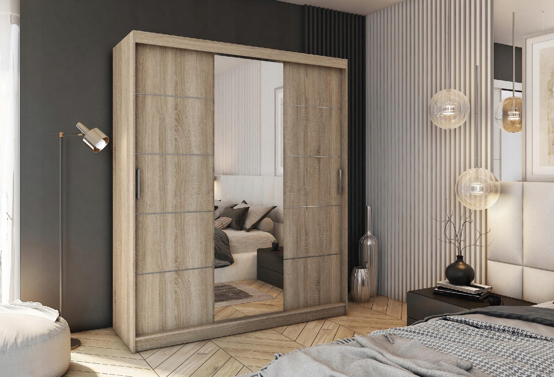 Szafa przesuwna z lustrem 180 cm dąb sonoma CUBE Marka BroMARKT