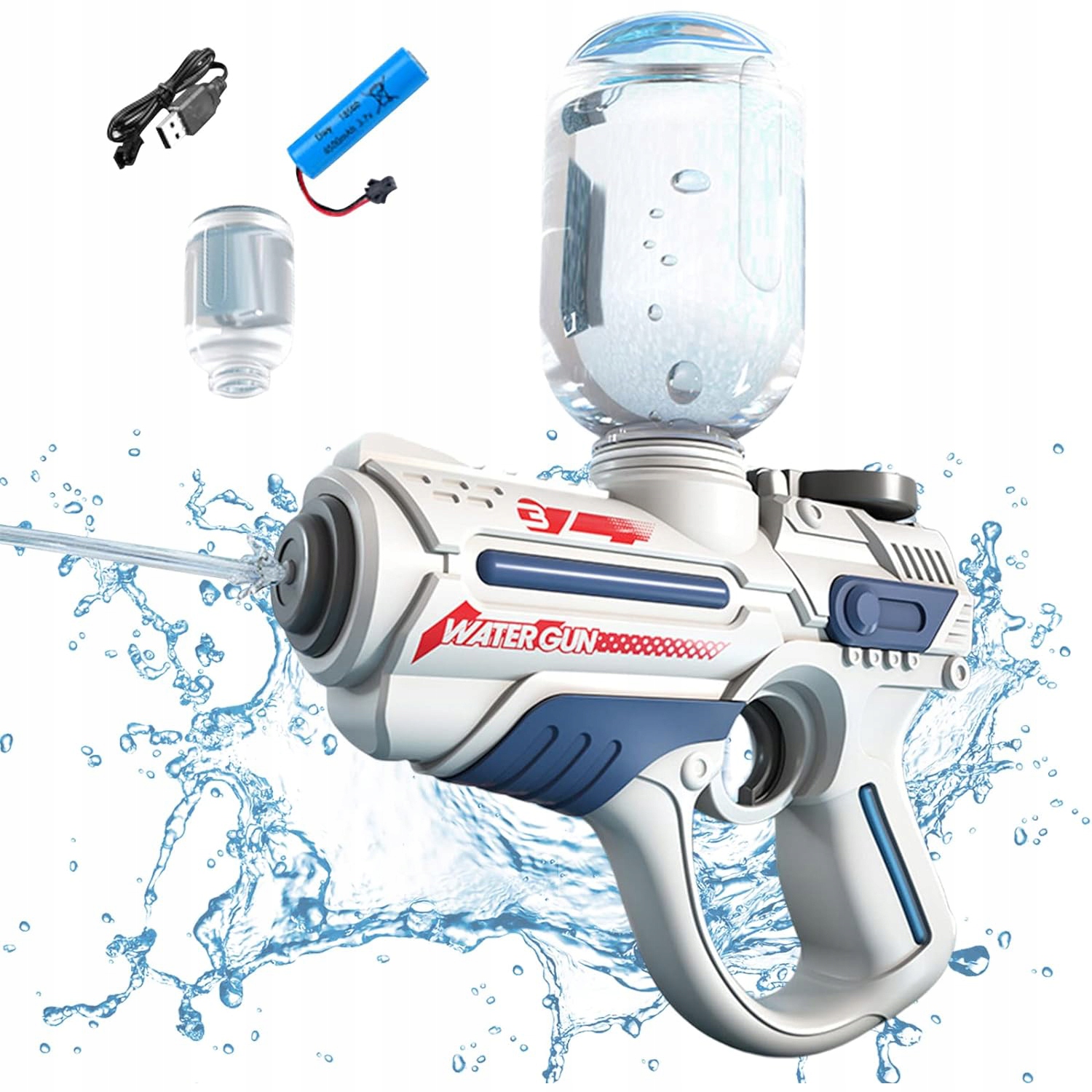PISTOLET NA WODĘ ELEKTRYCZNY MIOTACZ DLA DZIECI ZASIĘG 12m ŁADOWANIE USB