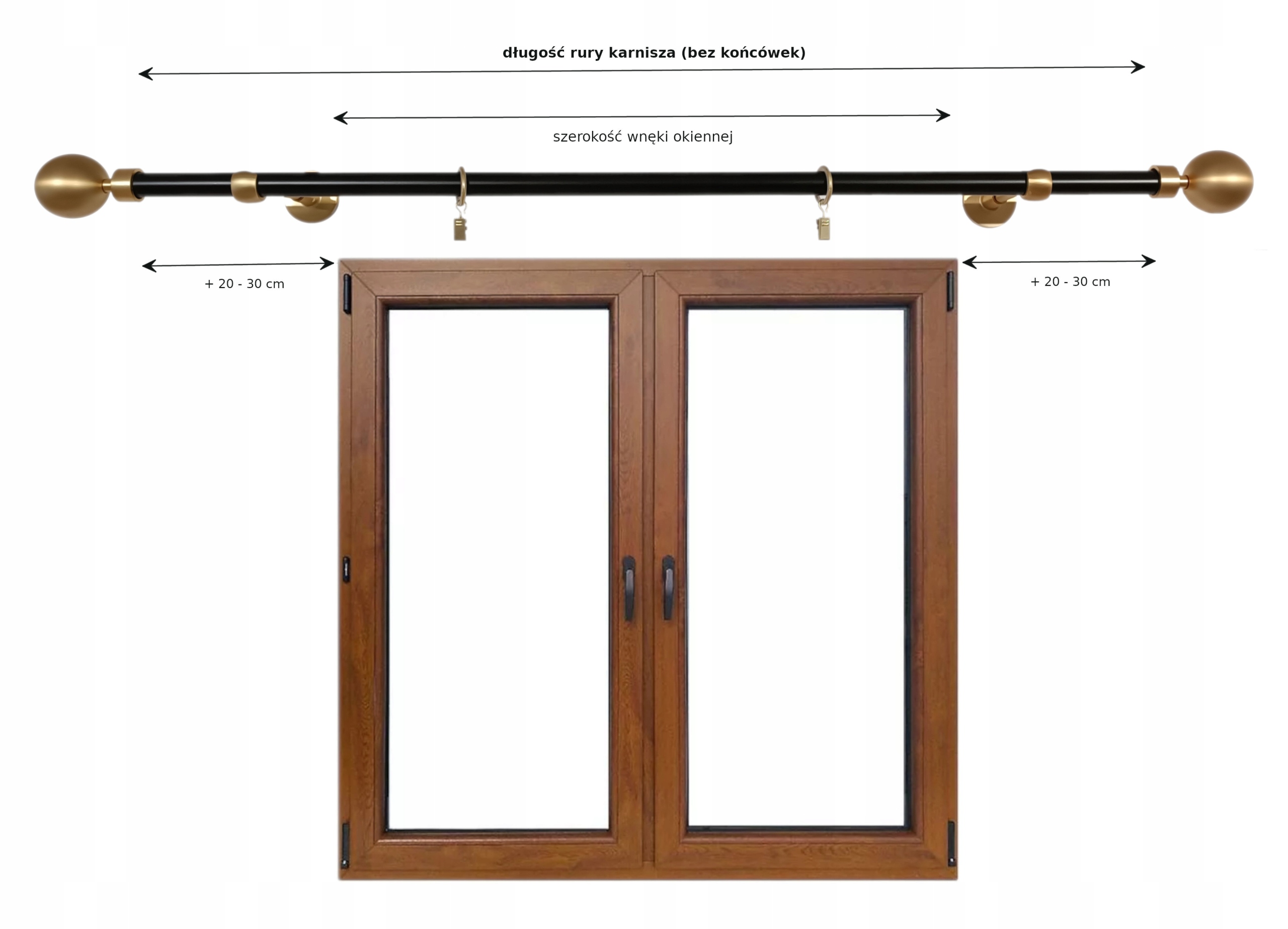 KARNISZ SUFIT 19+19 ZŁOTO MAT 320cm Crystal Brown Średnica drążka 19 mm + 19 mm