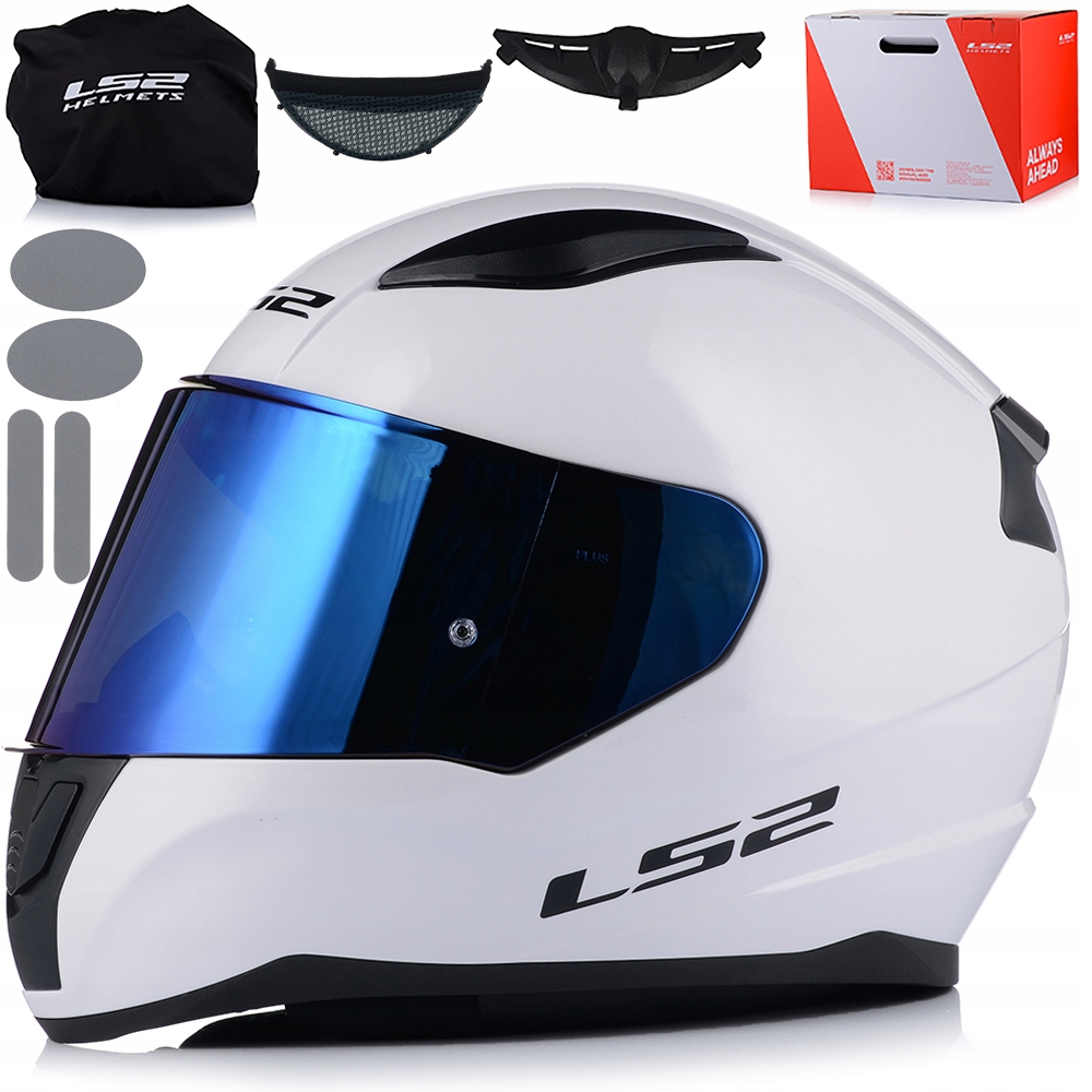 KASK MOTOCYKLOWY LS2 FF353 RAPID II BIAŁY POŁYSK + NIEBIESKA SZYBA