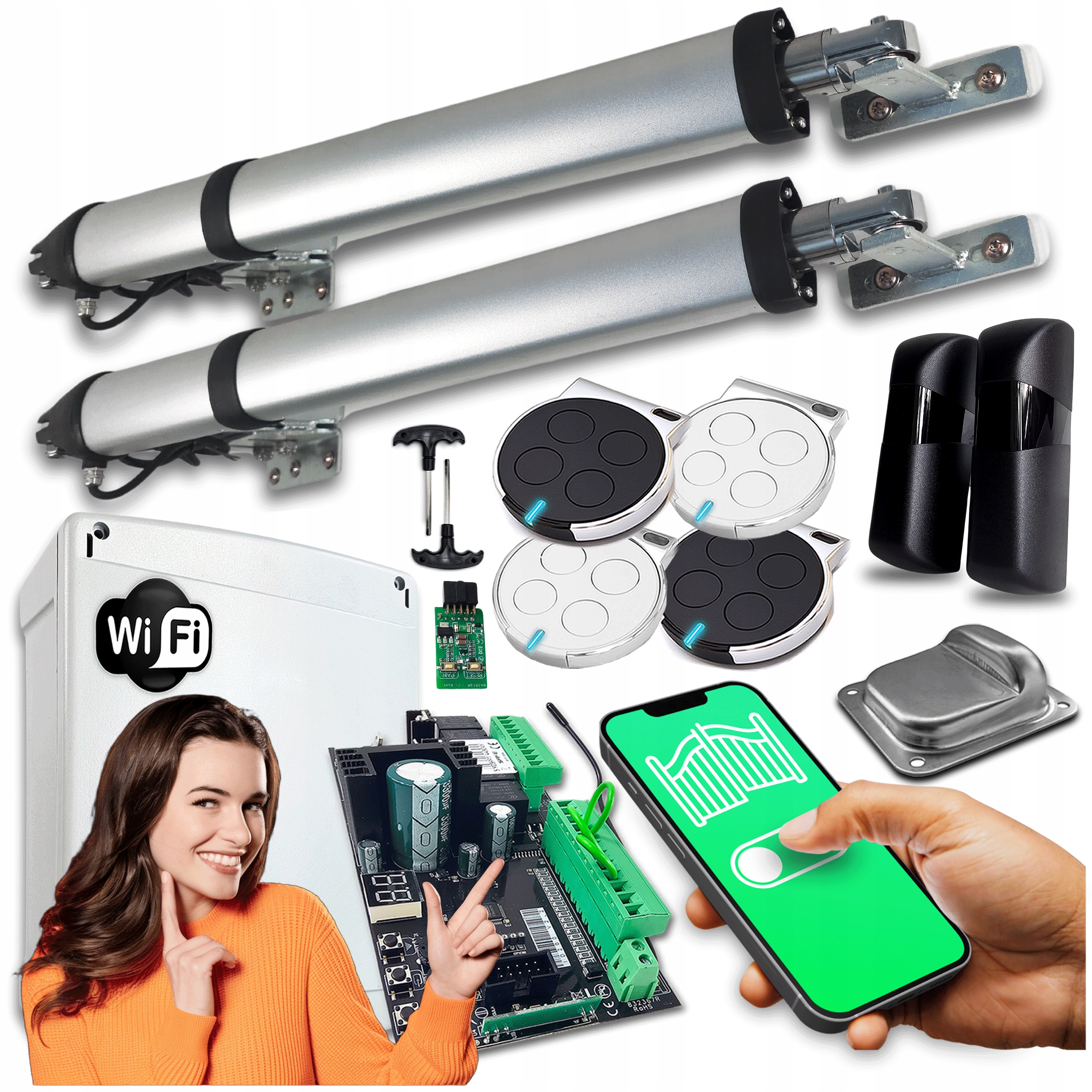 Pohon pro dvoukřídlou bránu 8m Wifi 4xPILOT Fotokomůrky Automat Do Bramy