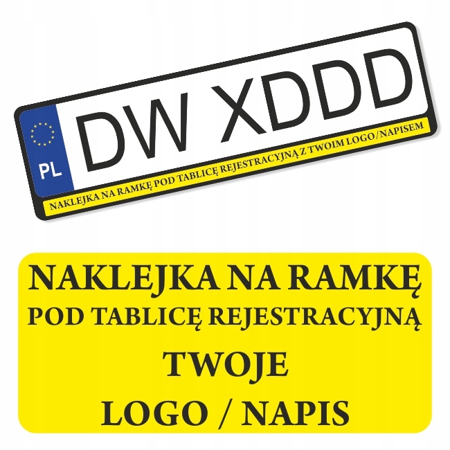 Naklejka pod tablicę rejestracyjną z Twoim Logo napisem
