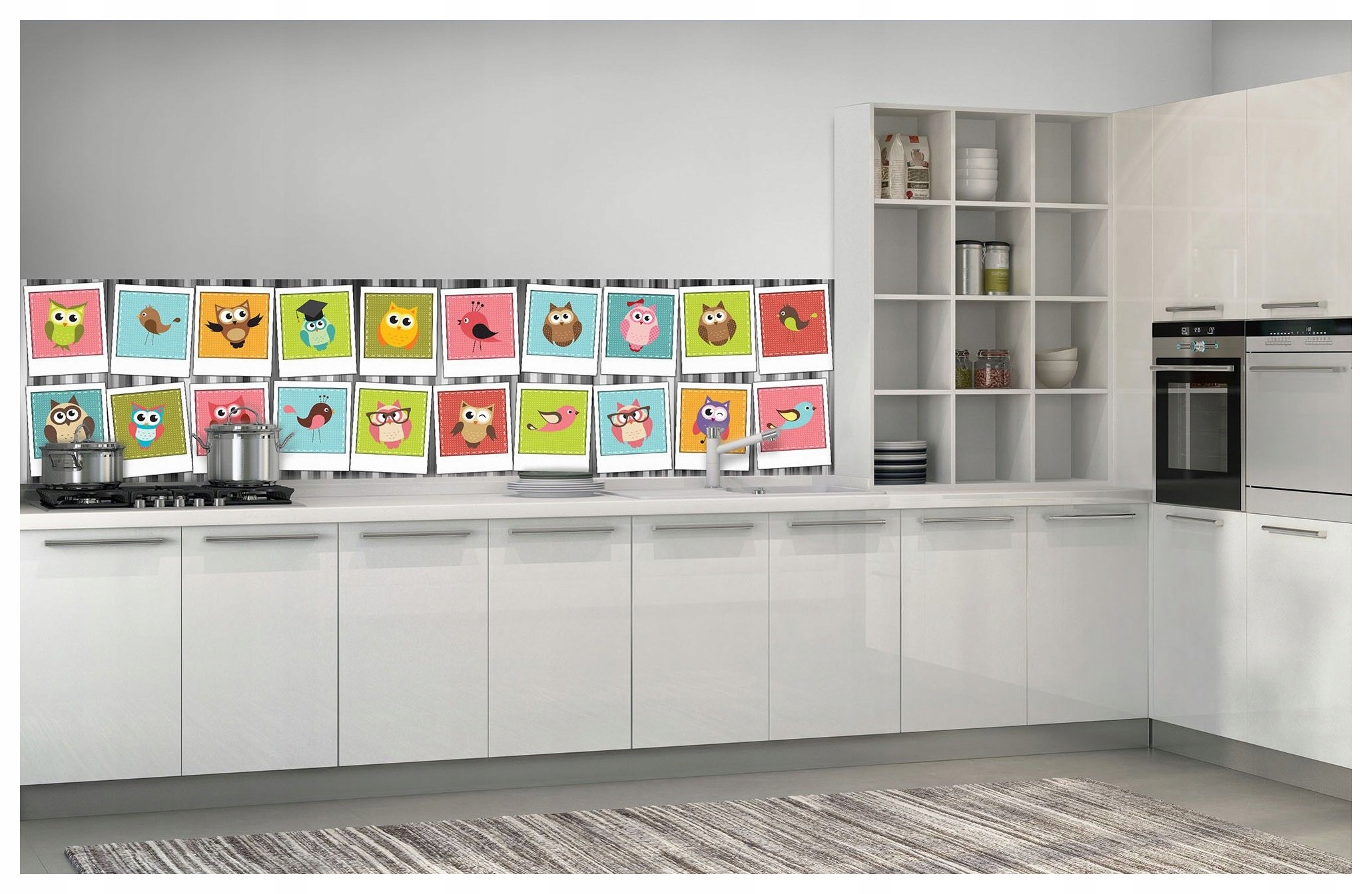 Tapeta Sovy Ptáci Polaroid Rámečky Dětské pásky Kaleidoskop 250x60 lepidlo