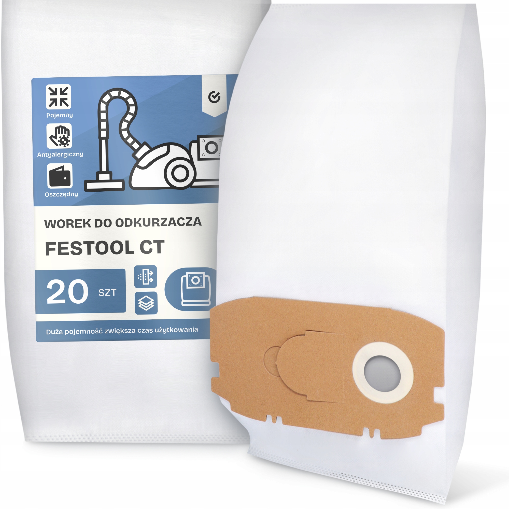 20 x Sáček Do Vysavače Festool Ct Syntetický Flizelinový Velký Sáčky G9-W