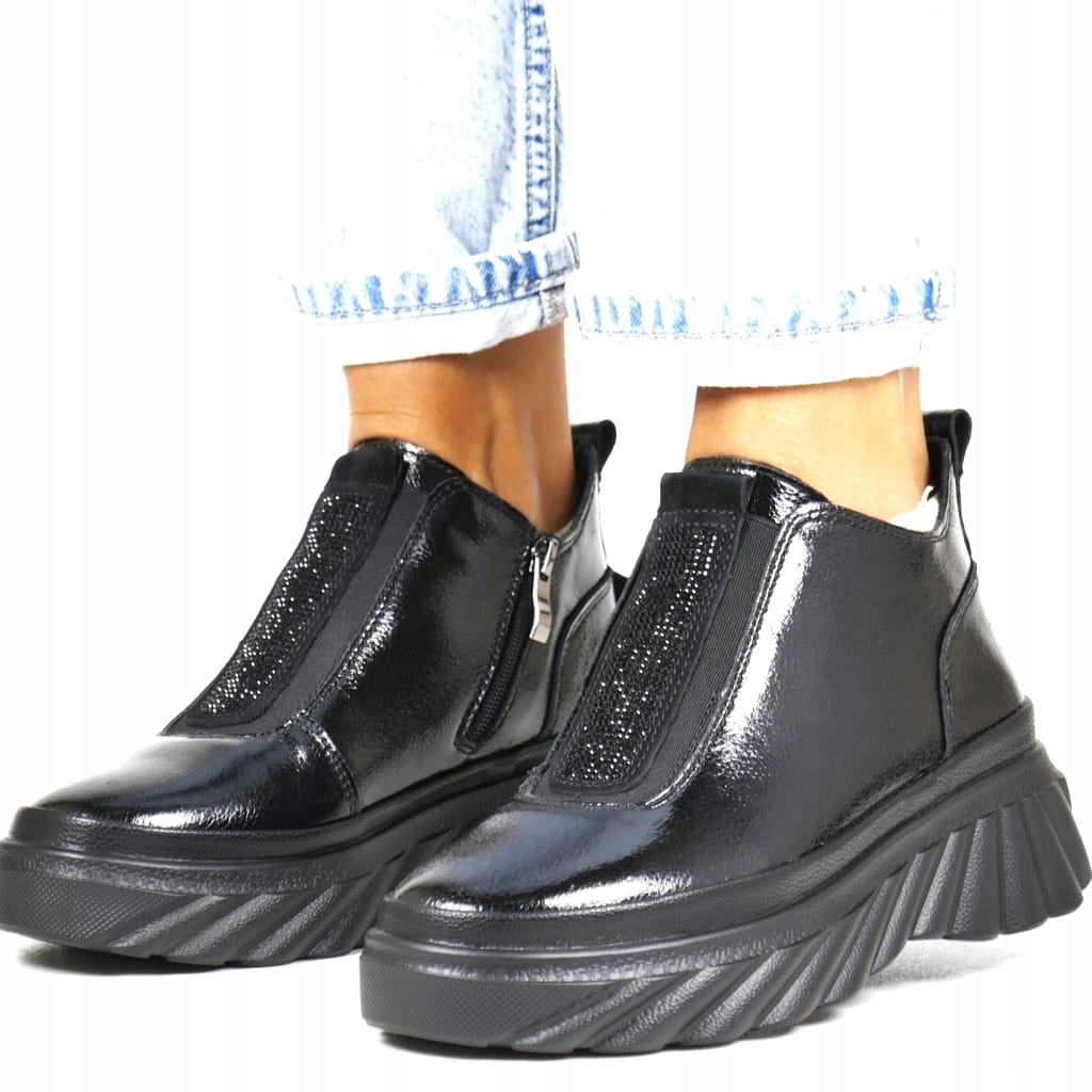 Metalické Černé Kotníkové Boty Skóa Přírodní Kotníkové Boty Na Klínku Platformy Módní