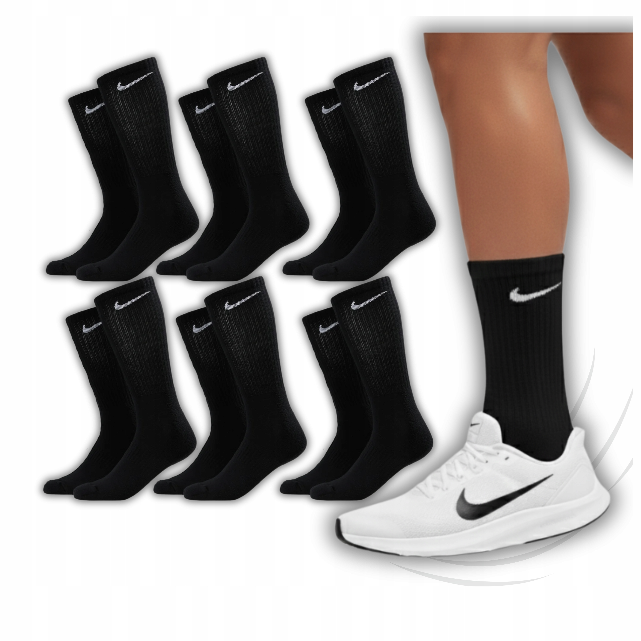 Nike Bavlna Ponožky Balení 6 Kusů Černé, Vysoké, Ponožky Velikost S 34-38