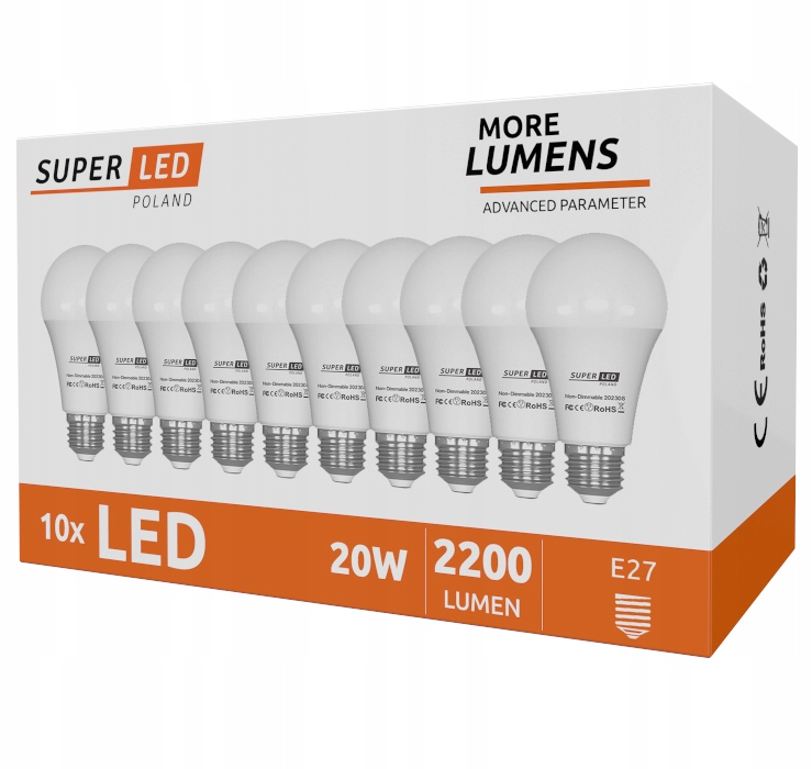 Żarówka Led E27 20W 220W 2200lm CCD More Lumens SuperLED biała ciepła