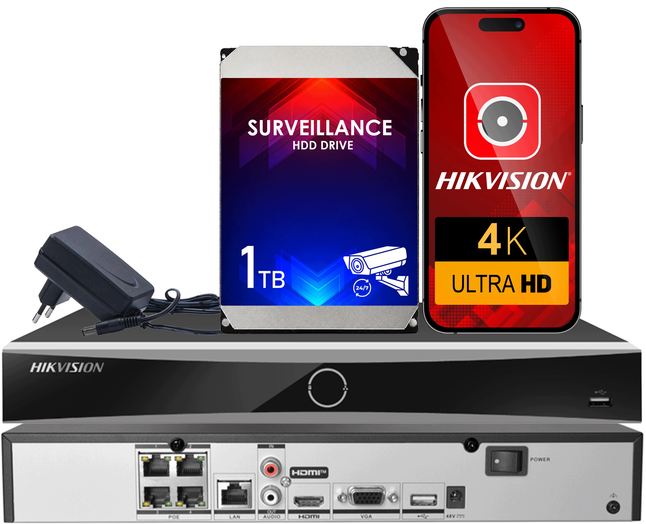 Ip rekordér DS-7604NXI-K1/4P 4xPoE 4CH Hikvision až do 12MPx AcuSense 1TB