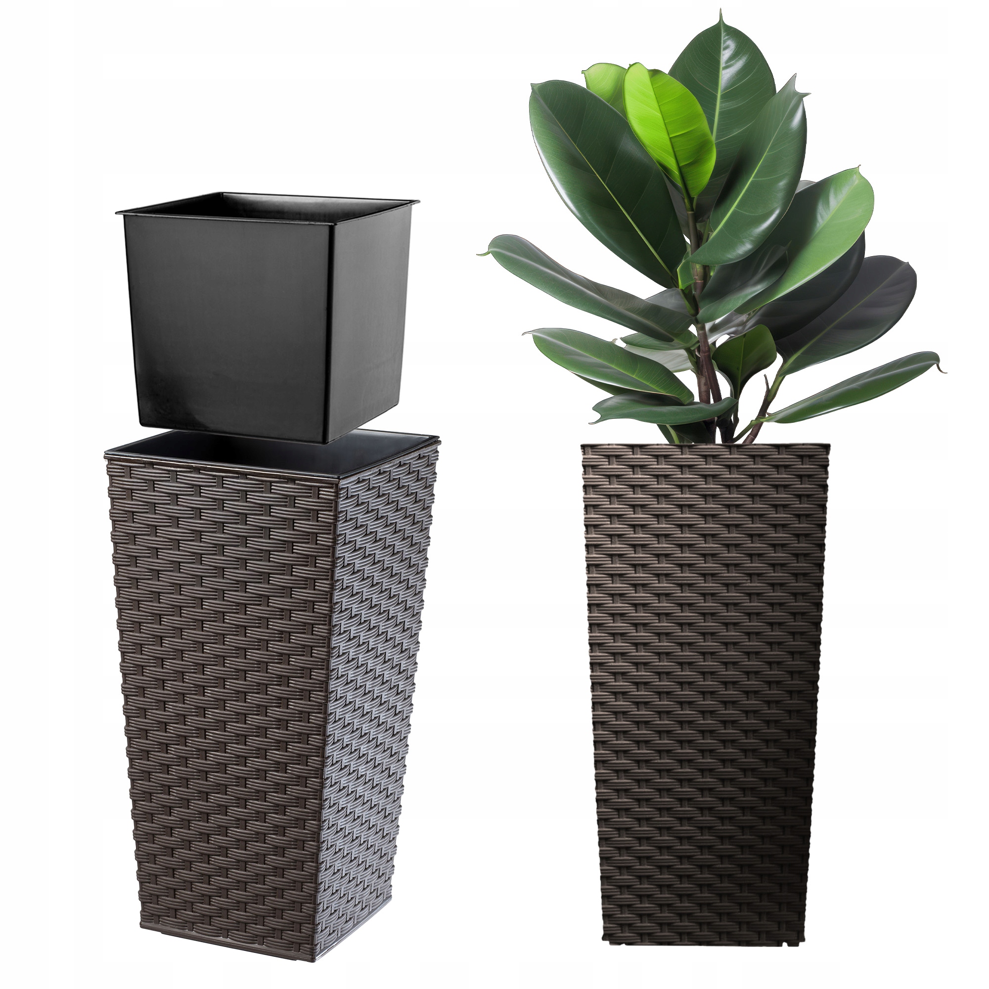 Doniczka Donica Z Wkładem Osłonka Kwietnik Wysoka Ogrodowa Mokka 29x57cm