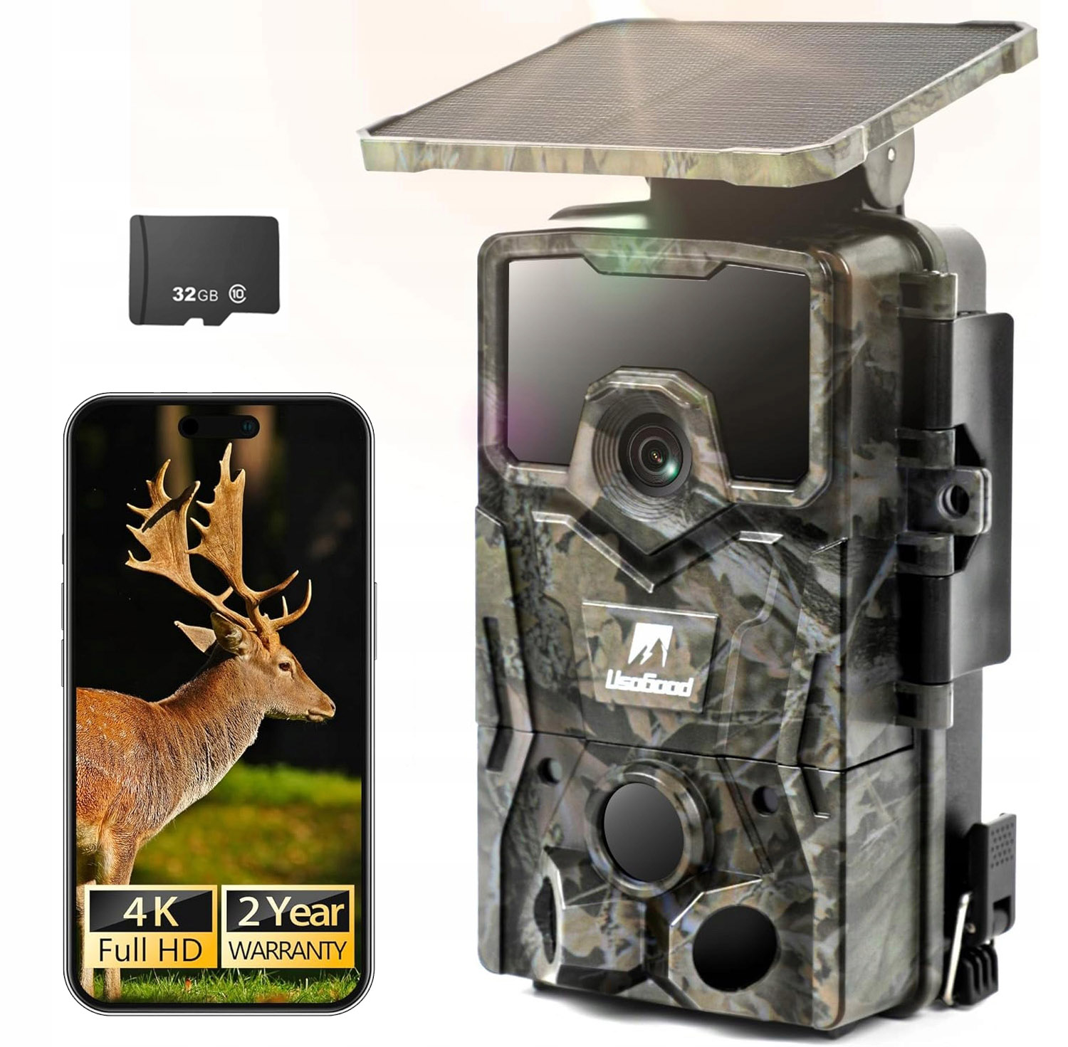 Solární fotopast 4K 48MP Lesní kamera Ir Noční režim 32GB karta