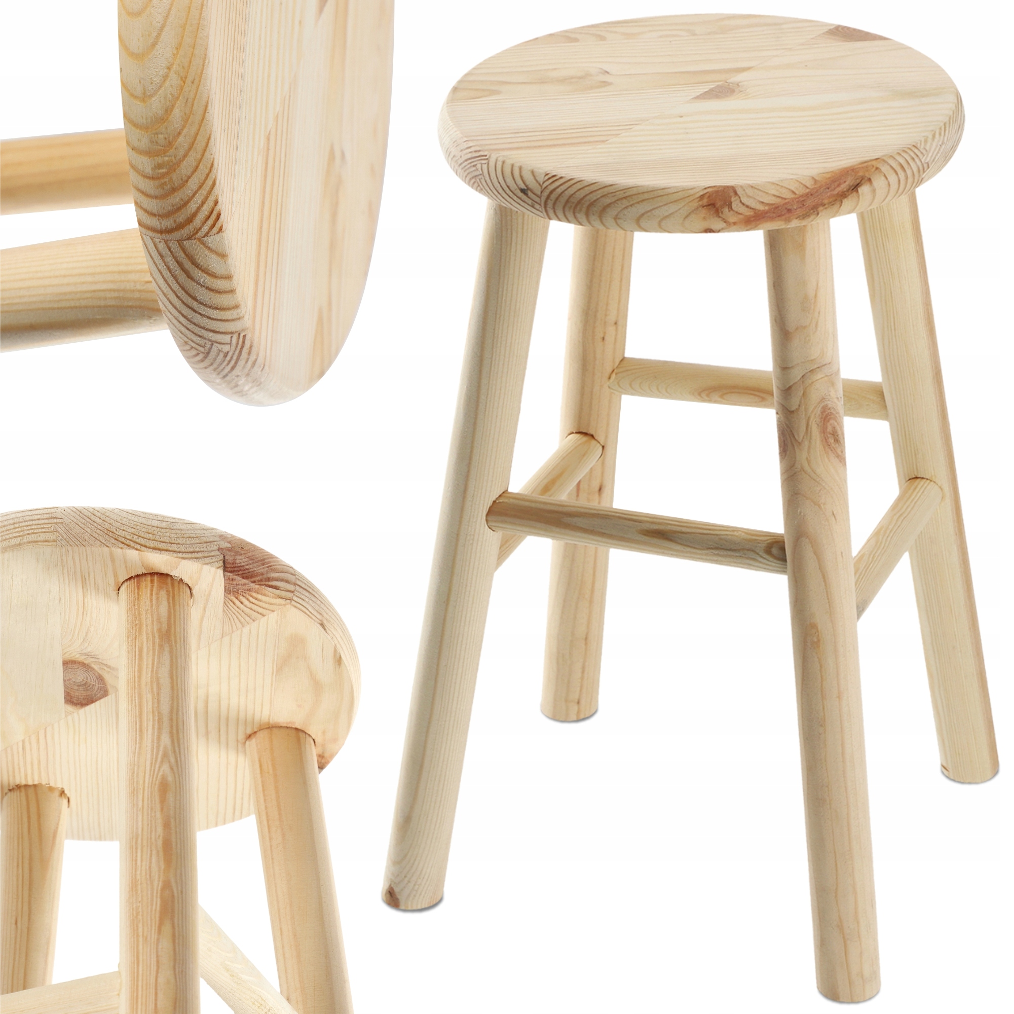 TABORET DREWNIANY KUCHENNY STOŁEK KRZESŁO 46cm SOLIDNY SOSNOWY