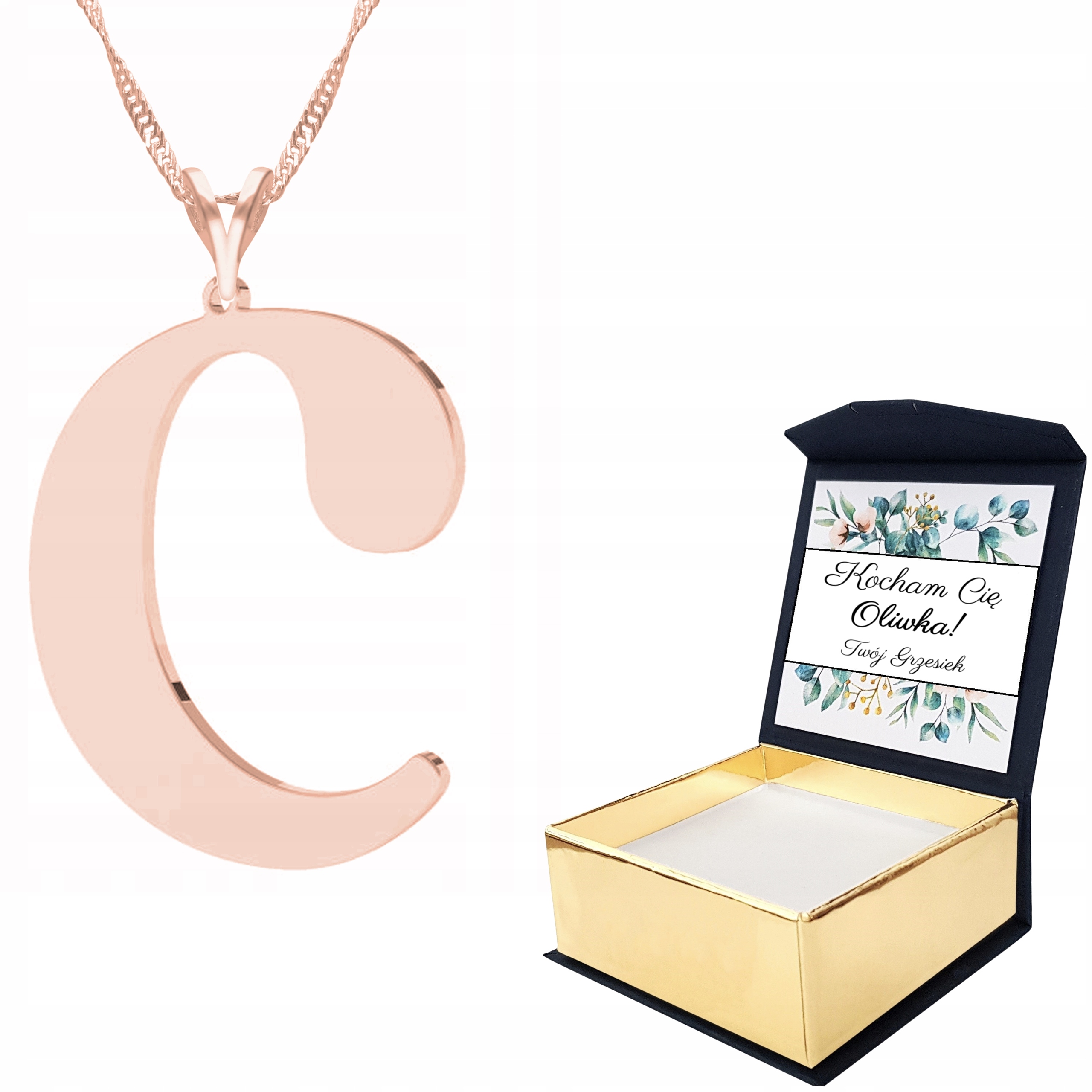 Náhrdelník růžové zlato Písmeno C Vlastní Potisk