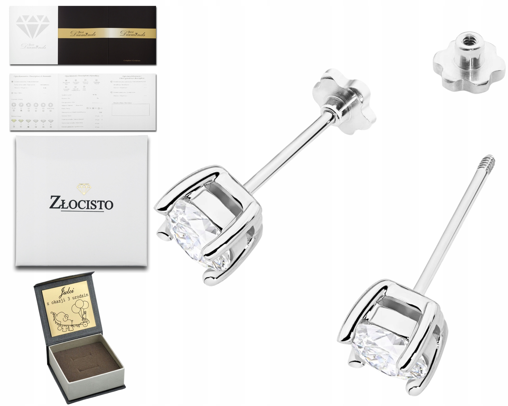 Bílé Zlato Náušnice Diamant Šroubovací Pěncí Ryzost 585 Dárek