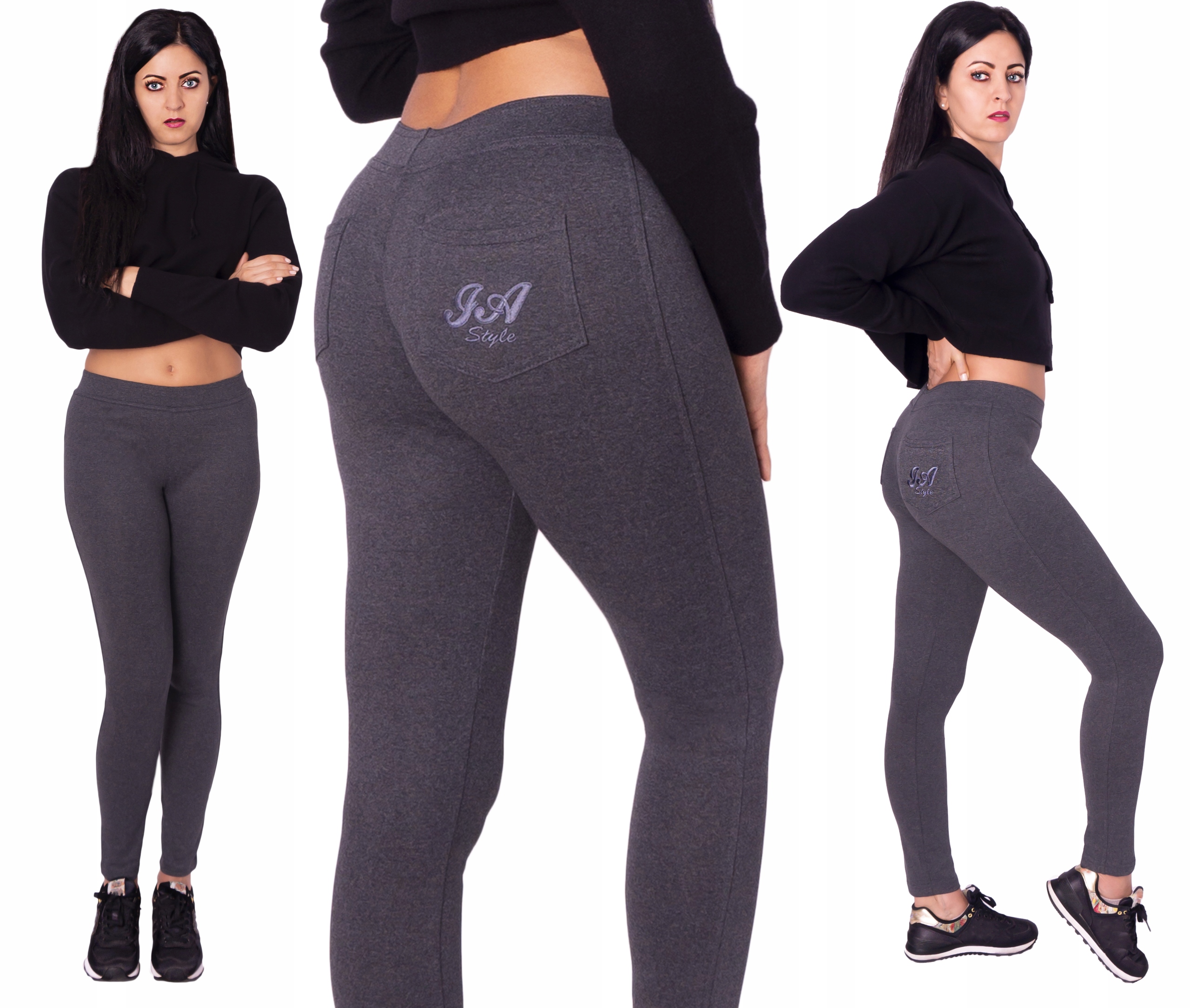 

Spodnie Bawełniane z Kieszeniami Haft Grafit S