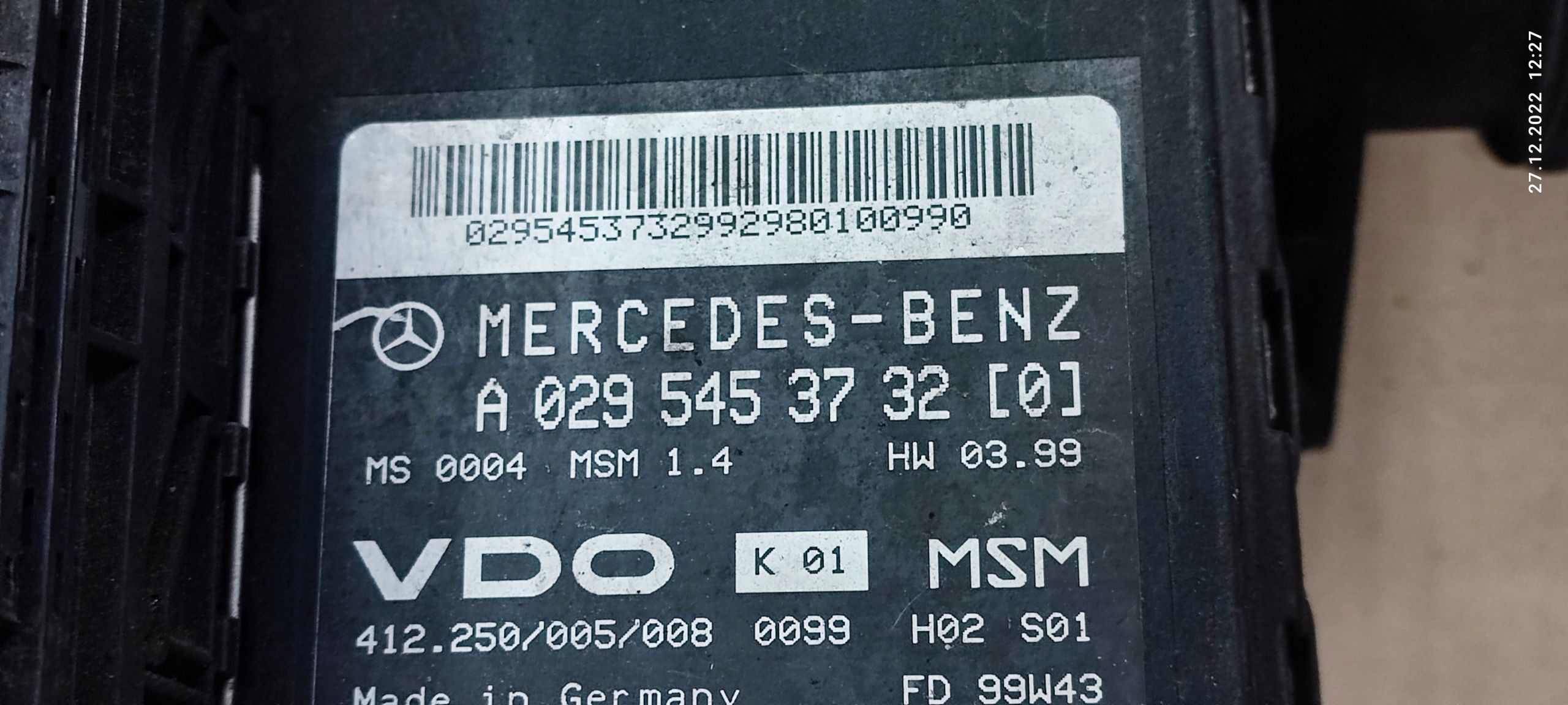 MERCEDES A KLASA W168 computer control unit of the engine 1.9 B