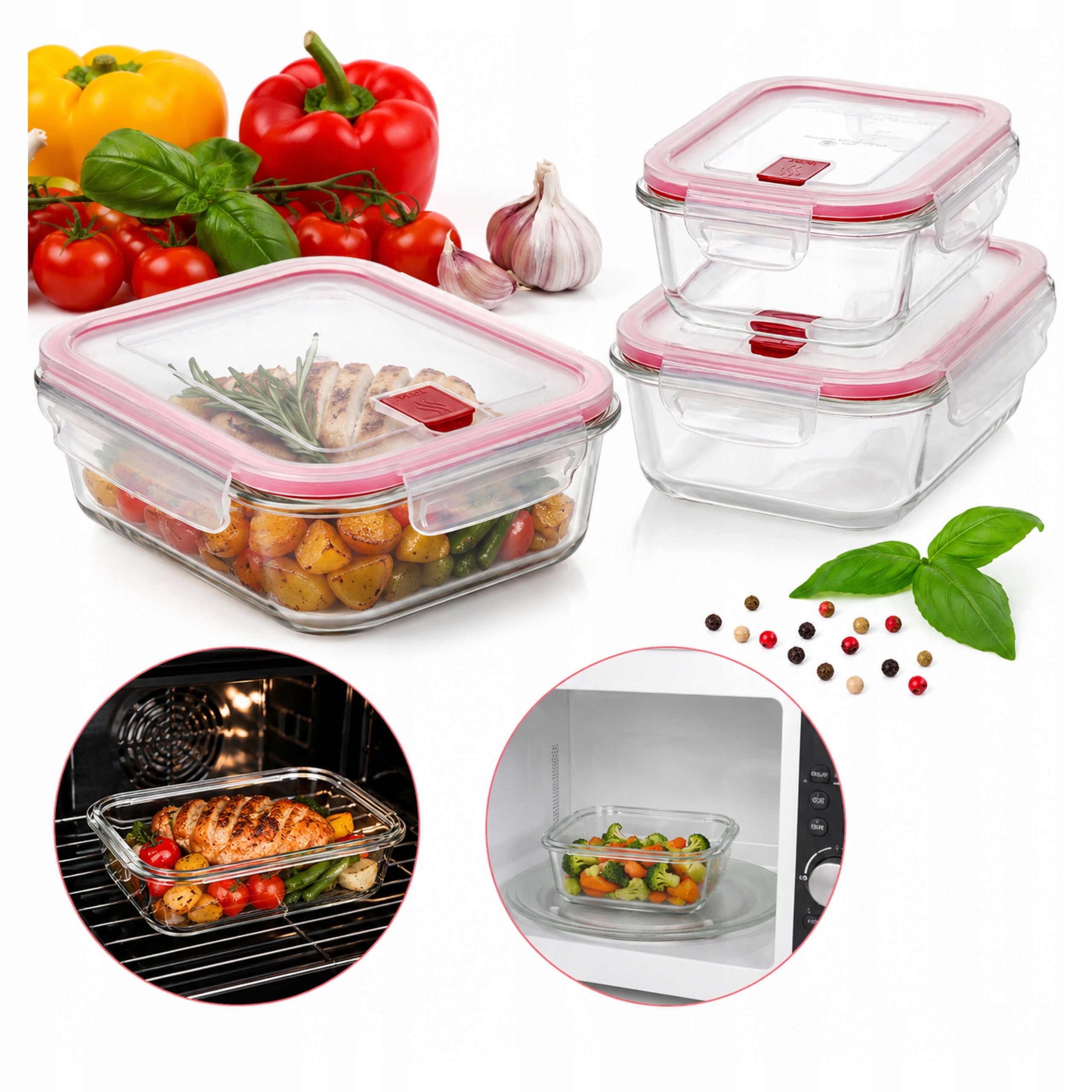 Skleněné Nádoby Tatay 3 ks Hermetické do trouby Bpa Free Lunch Box