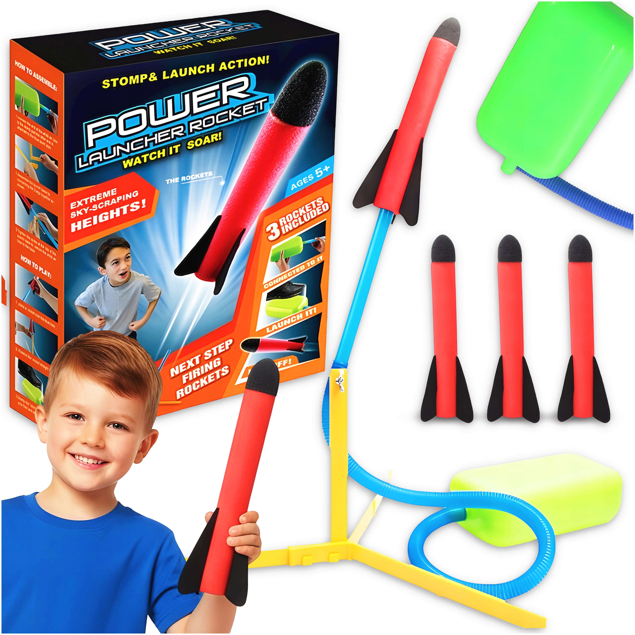 WYRZUTNIA RAKIET PIANKOWYCH ZABAWKA DLA DZIECI STOMP ROCKET GRA