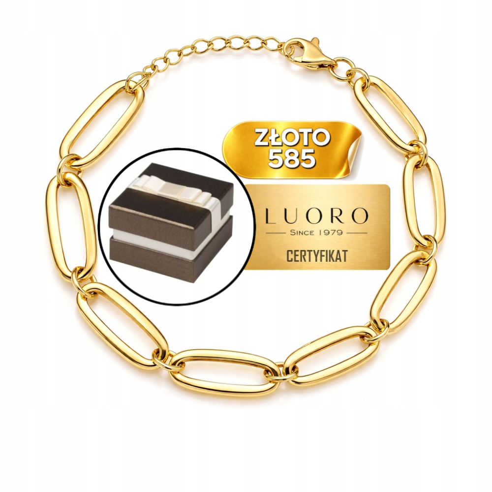 Zlatý Náramek 585 14K Oválné Články Velké Propletené 15 CM Elegantní