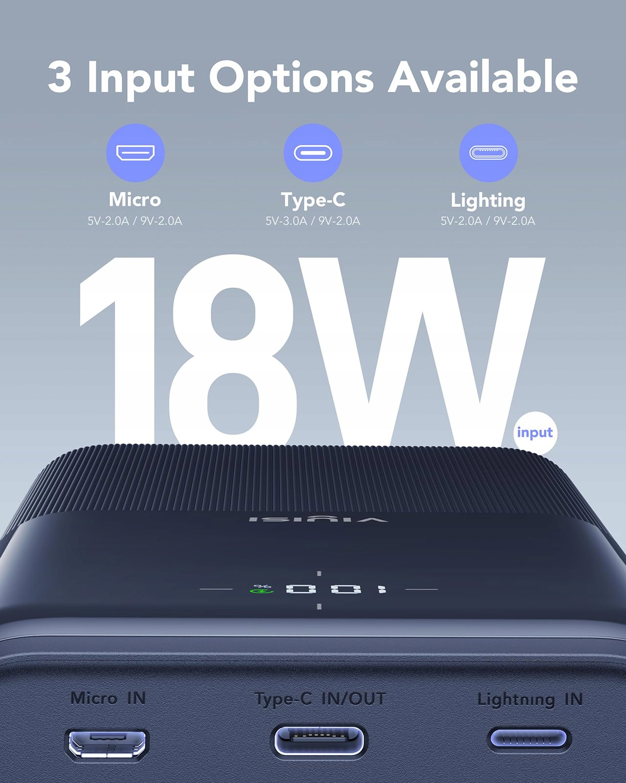 VIYISI Power Bank 20W PD Szybkie Ładowanie USB C LED Wyświetlacz Niebieski — miniatura 5