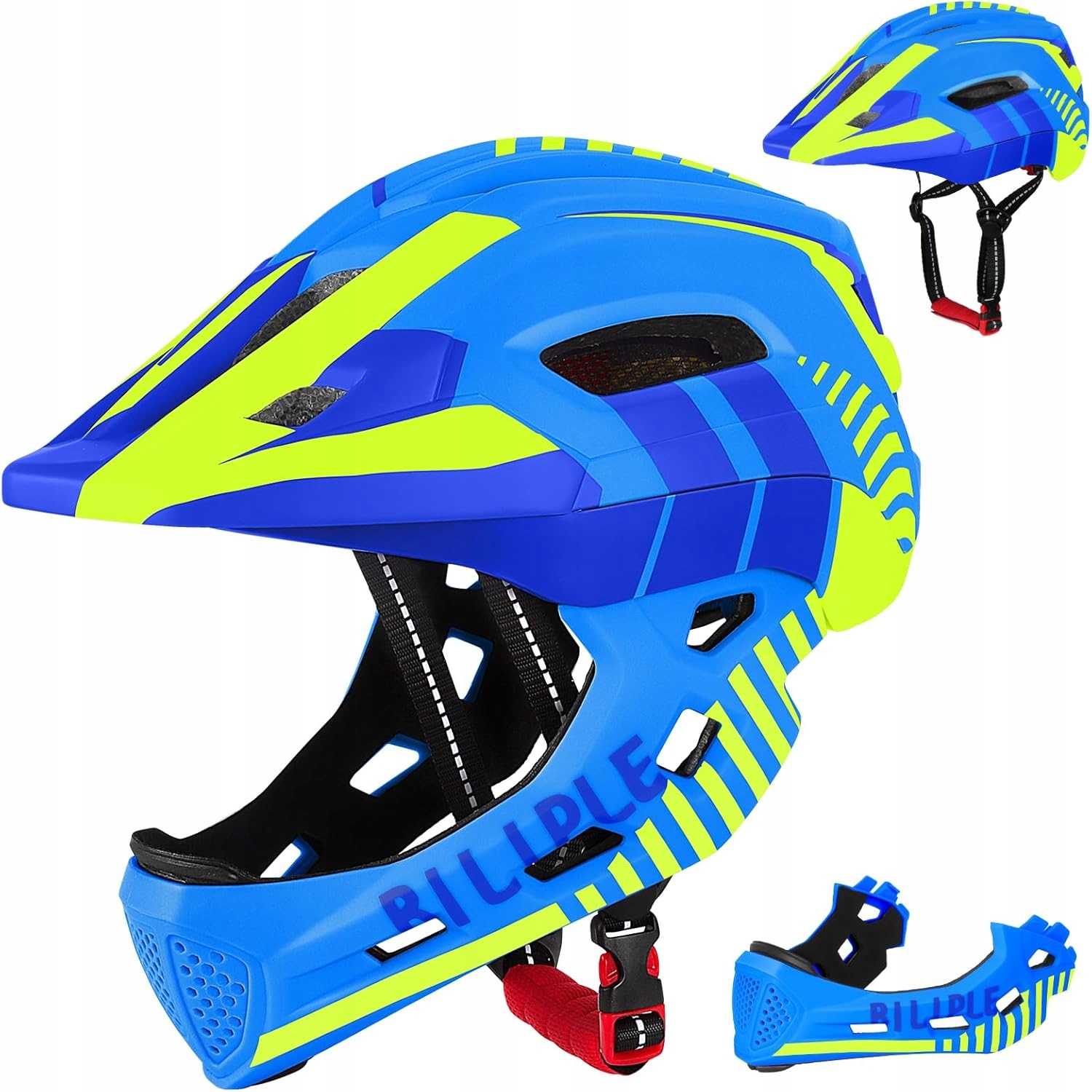 Kask Rowerowy Dziecięcy 2w1 Biliple z osłoną podbródka regulacja 52-56 cm S