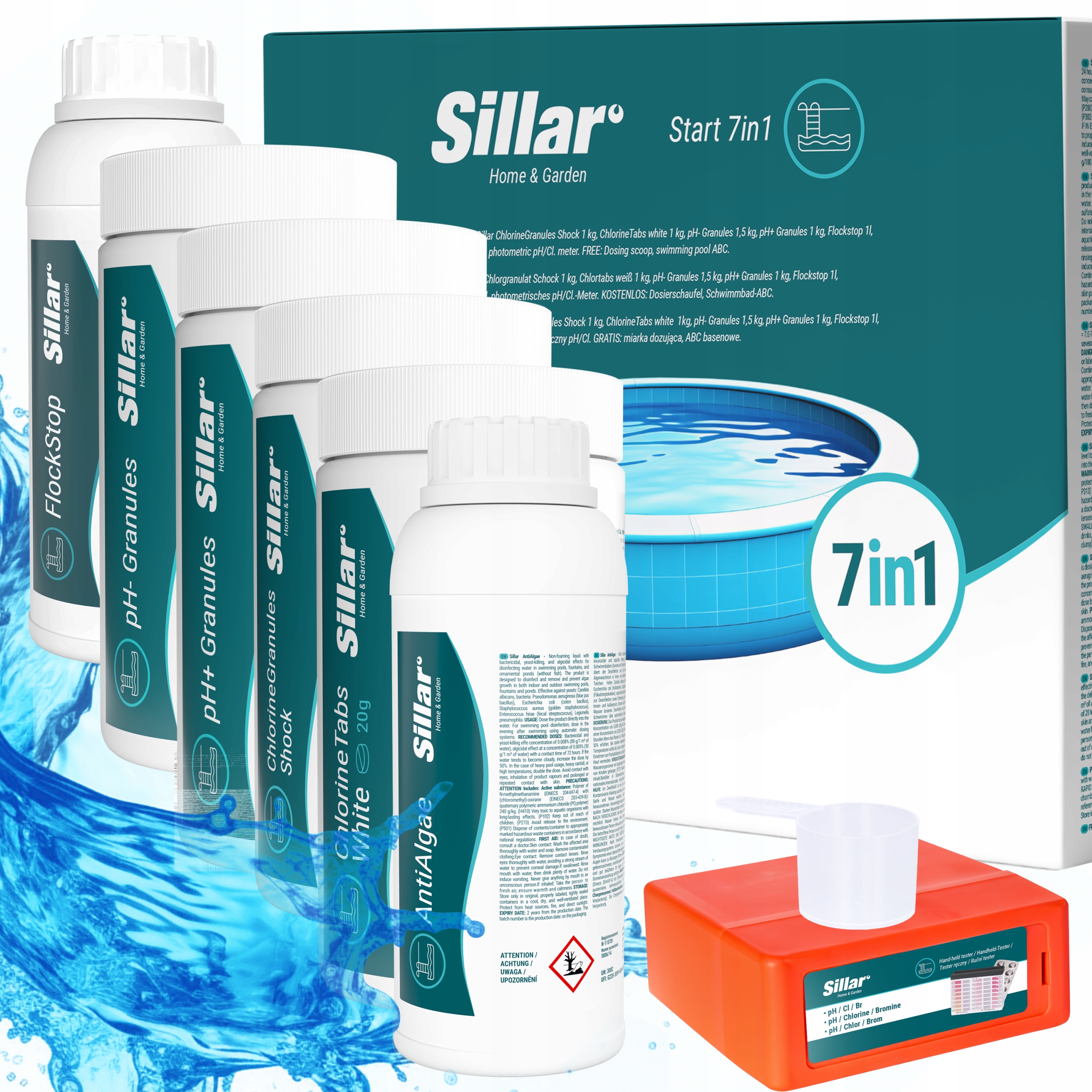 Chemia basenowa zestaw startowy 7w1 do basenu jacuzzi chlor Ph tabletki