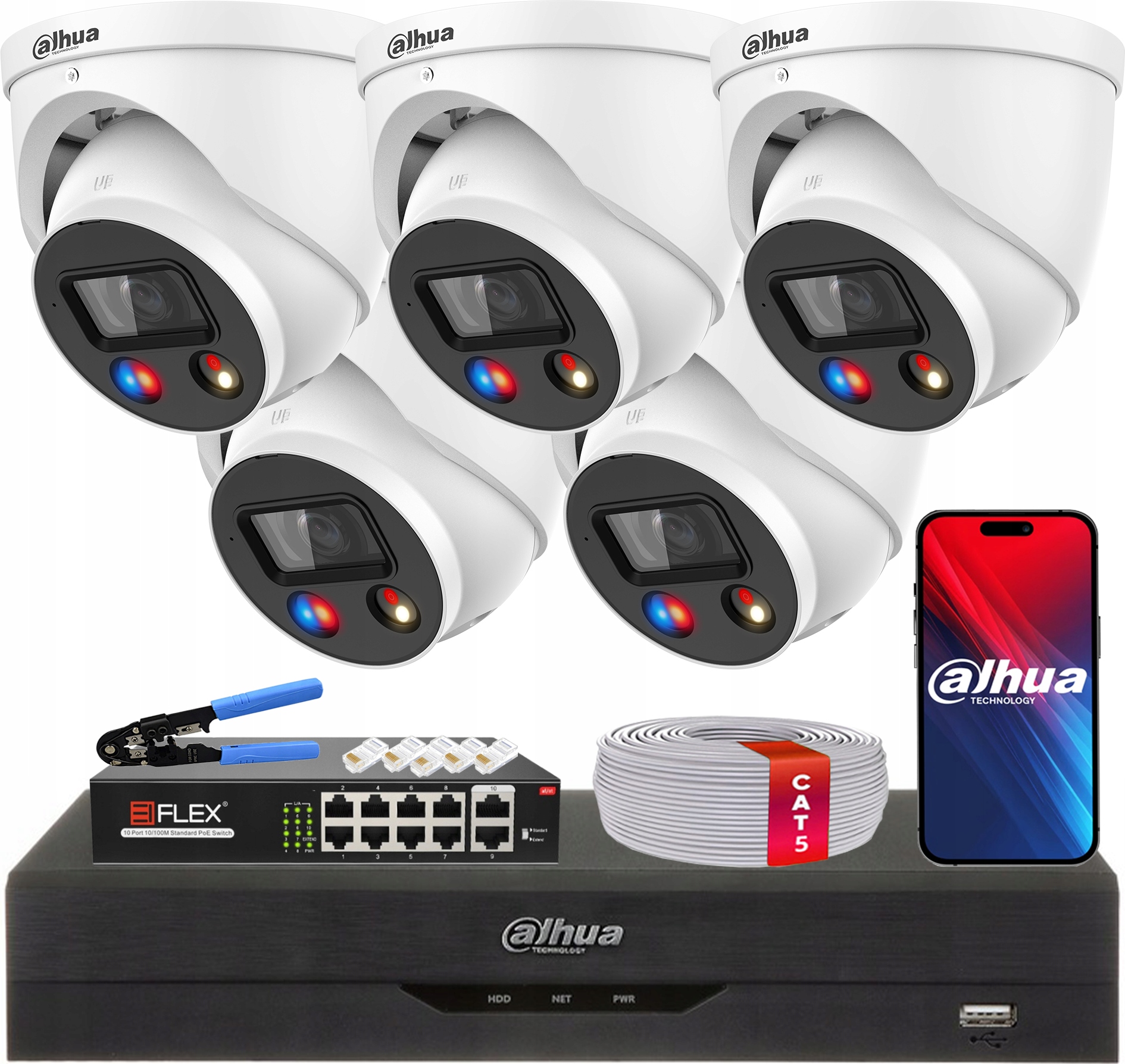 Sada na monitorovanie Dahua 5 Ip kamier 8Mpx IPC-HDW3849H-AS-PV TiOC PoE