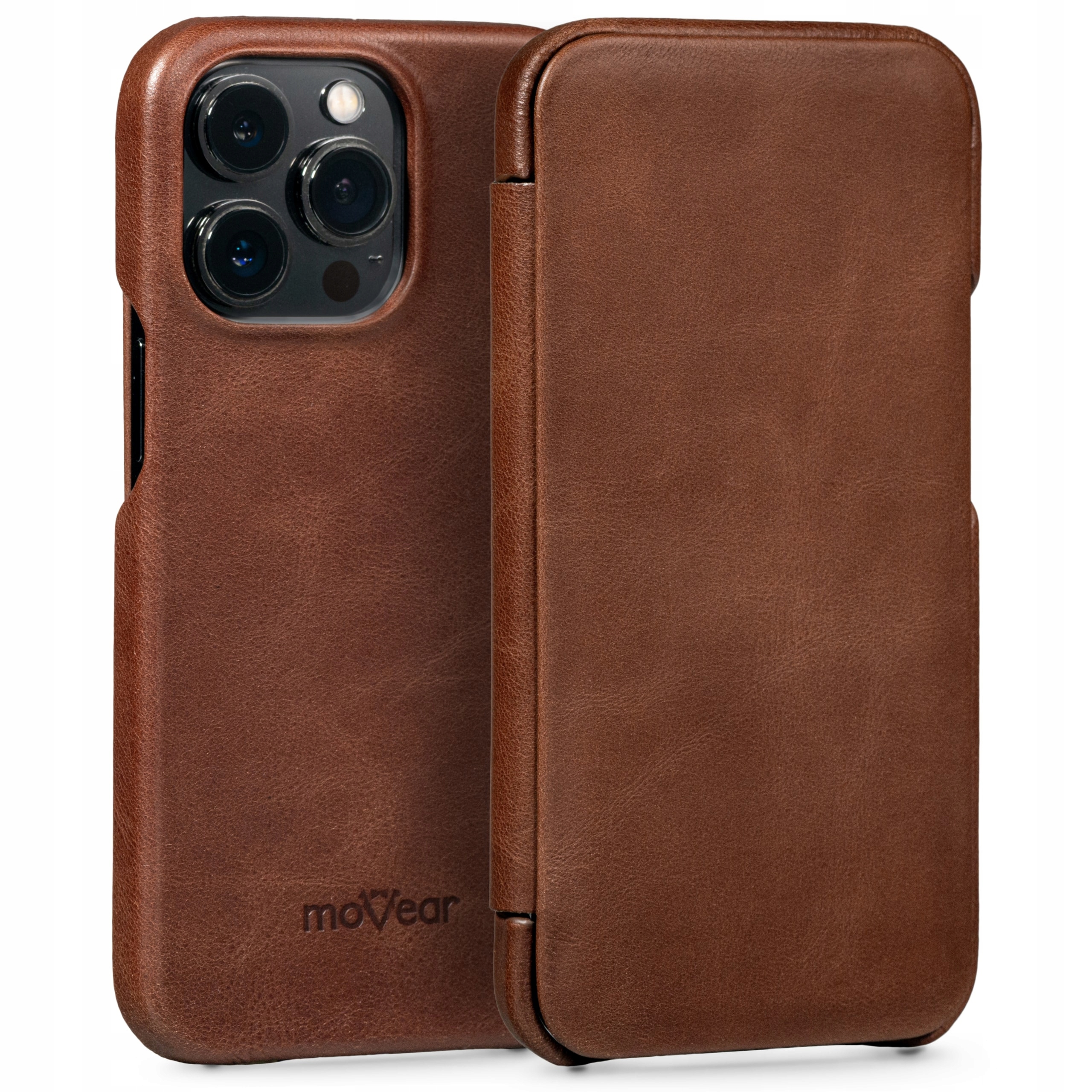 Pouzdro kožené pro iPhone 13 Pro Obal s klopou slim case hnědé Movear
