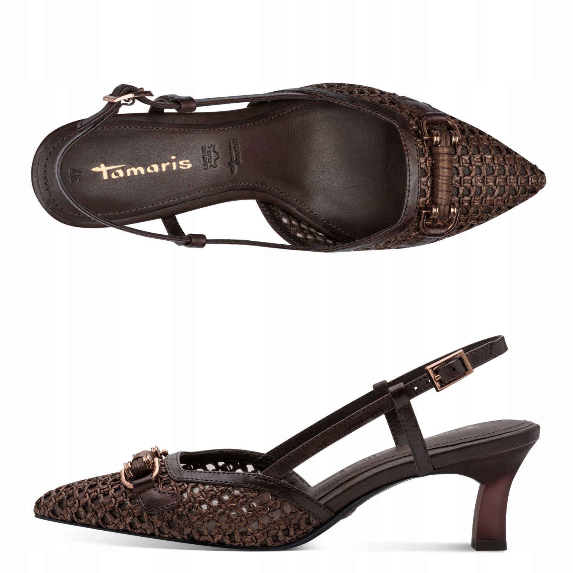 sandały szpic Tamaris brązowa plecionka szpilka Touch It r38